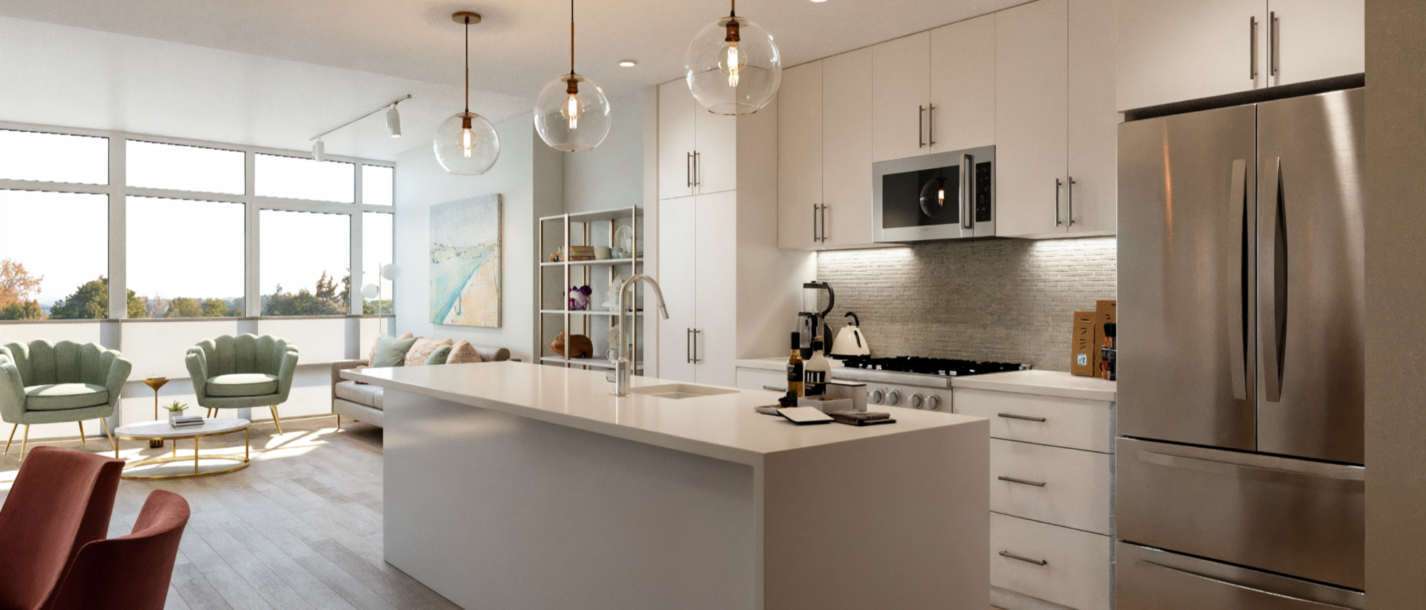 Classy Open-Concept Living, Dining & Kitchen Design- After Rendering