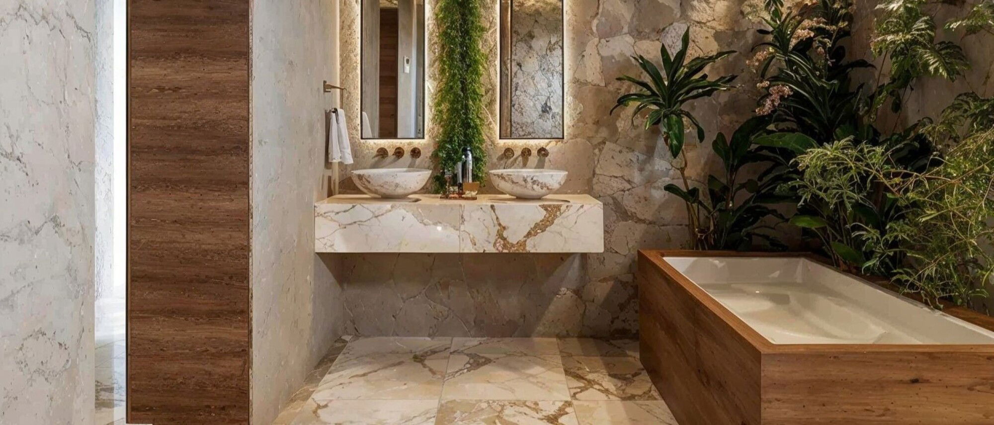 Baño con tema de jungla rocosa - Render después