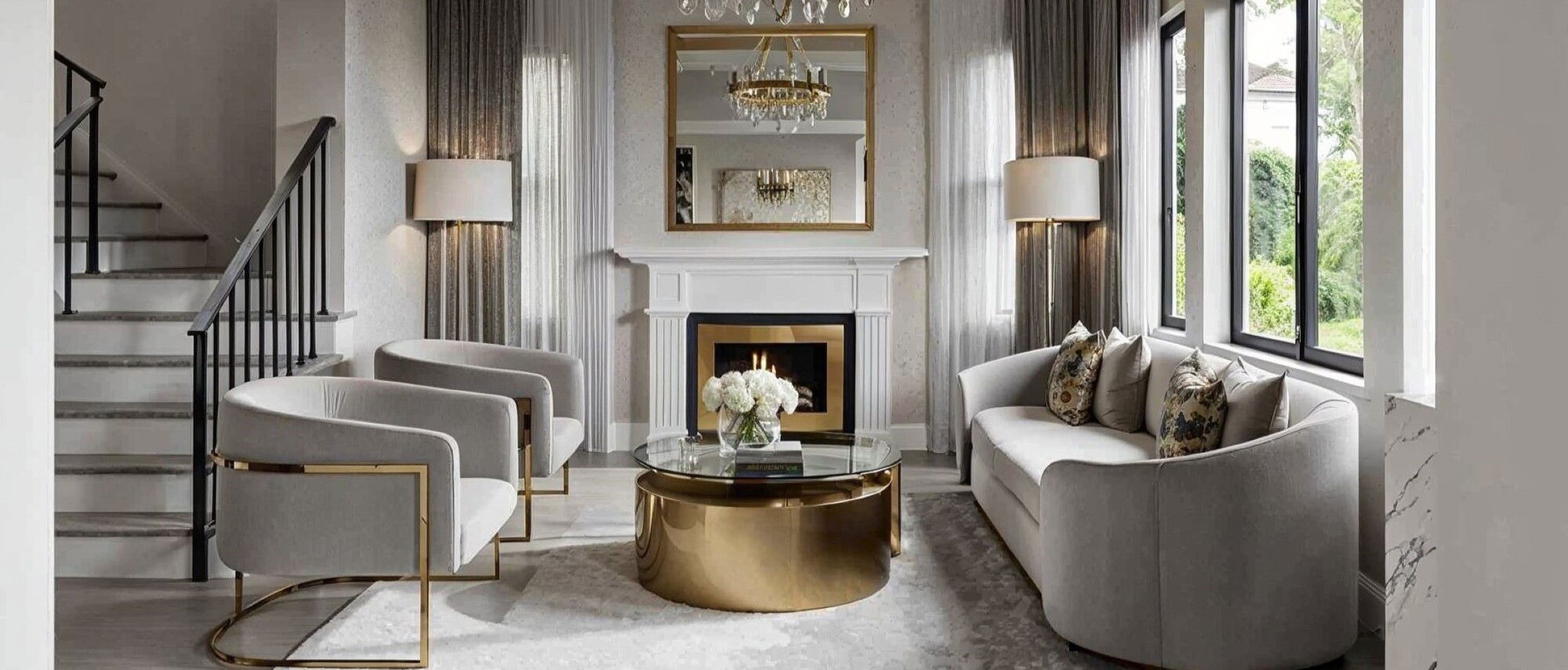 Modern Glam Living Room and Dining Room- After Rendering