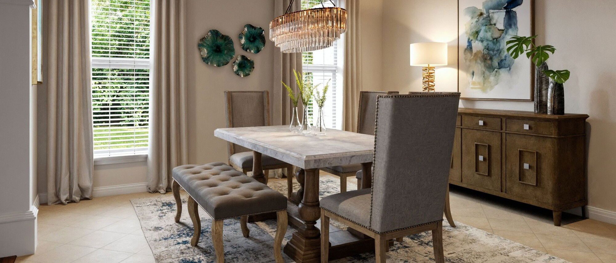 Diseño de Interior de Comedor/Desayuno Transicional - Renderizado Después