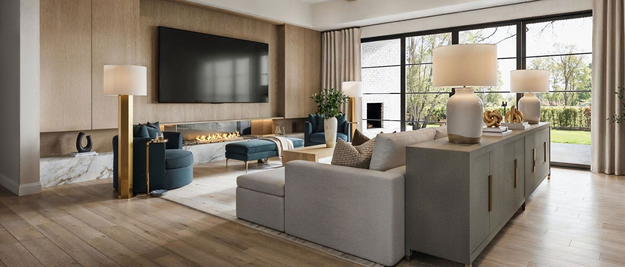 Interior moderno y elevado para una casa de nueva construcción por diseñadores de interiores asequibles de Pearland