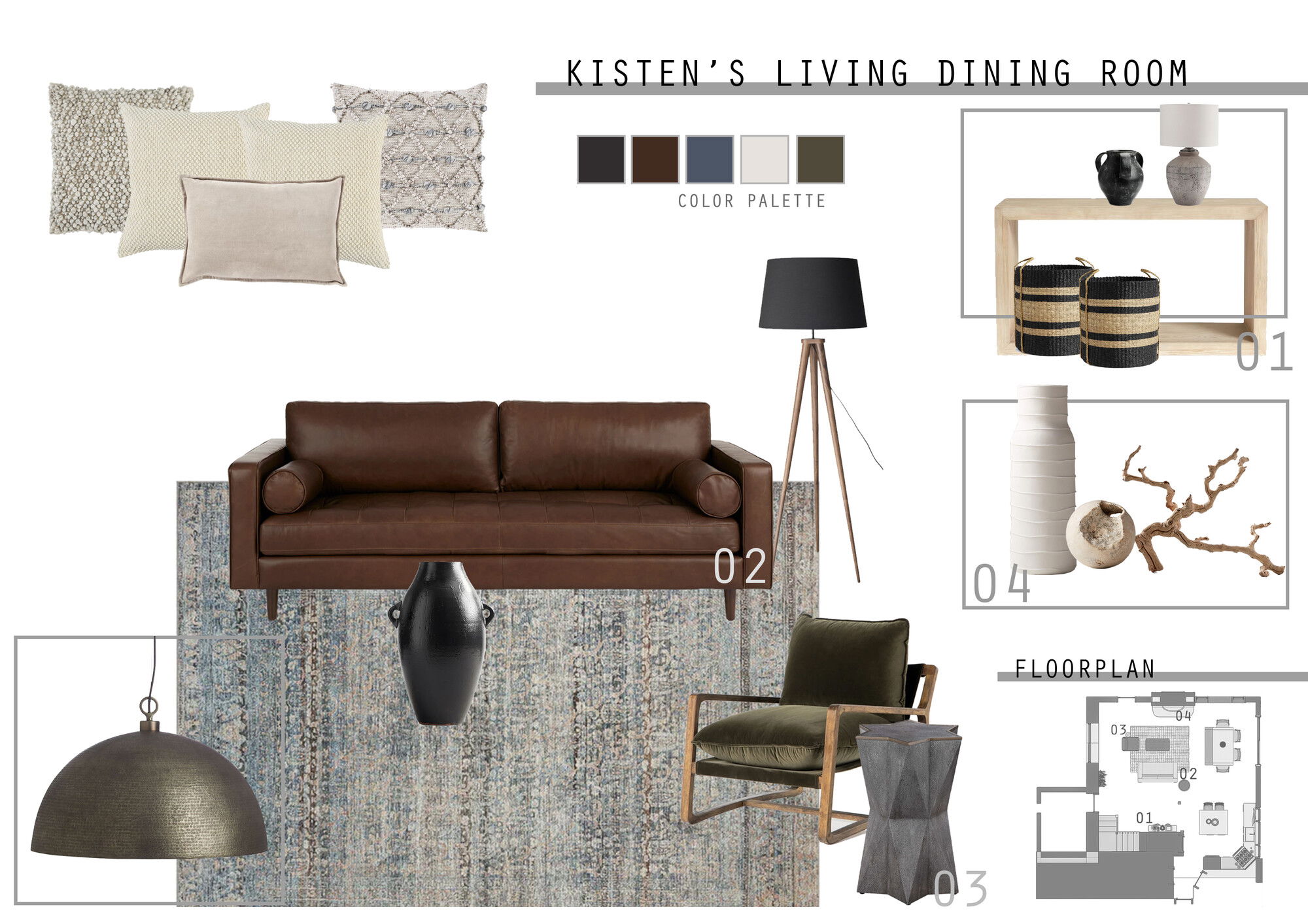 Ideas de Diseño de Interiores Combinadas de Sala-Comedor del Diseñador en Línea
