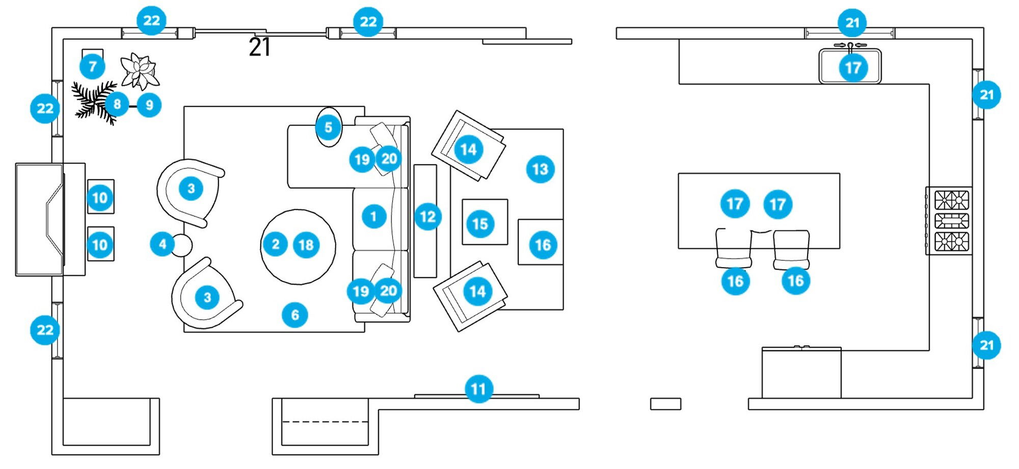 Online Designer Combined Living/Dining Floorplan