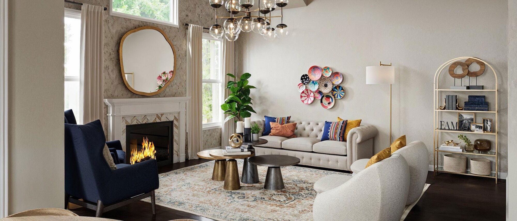 Sala de Estar Ecléctica Glam- Renderizado Después