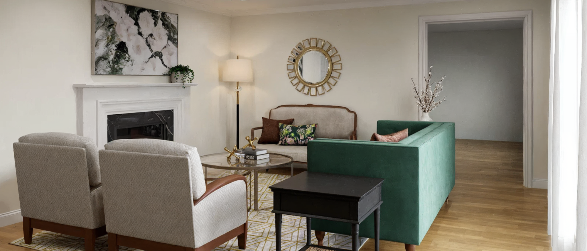  Eclectic Living Room & Powder Room Design- After Rendering