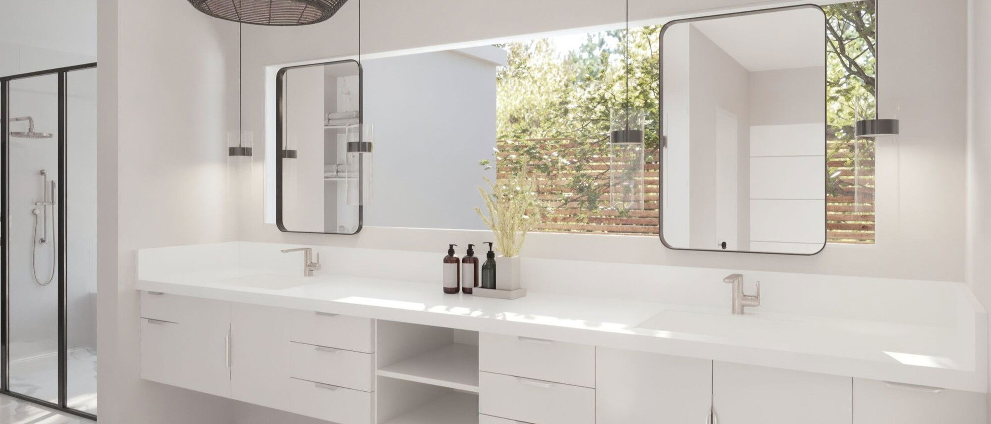 Diseño de baño de porcelana blanca elegante - Renderizado después
