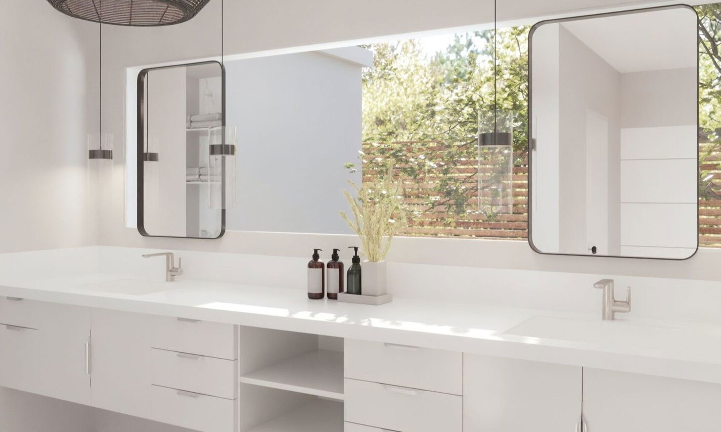 Sleek White Porcelain Bathroom Design by interior designers in Gilbert, Arizona