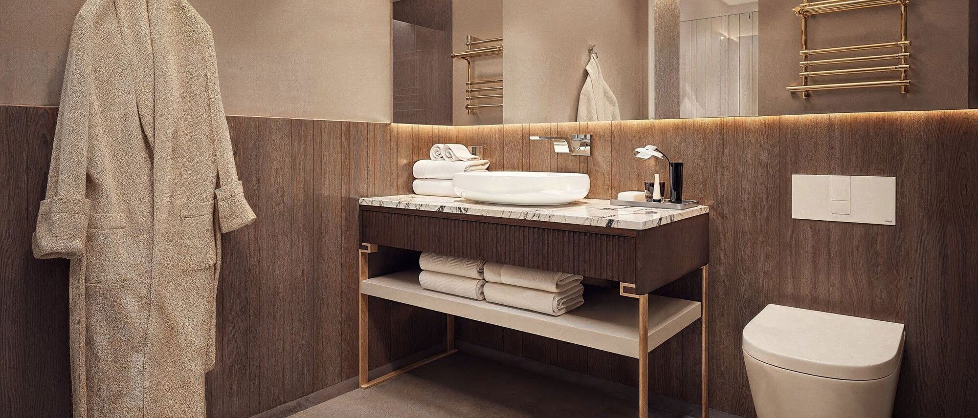 Habitación y baño de hotel boutique - Renderizado después