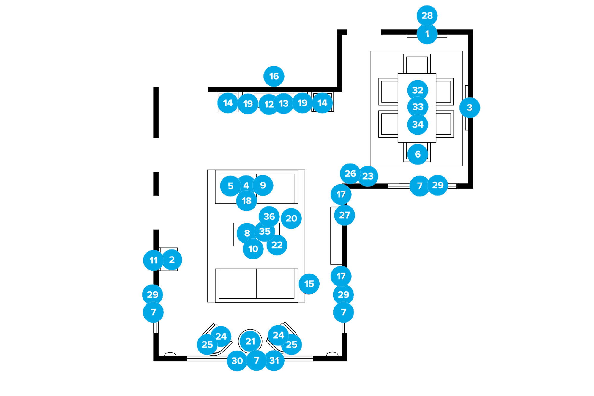 Online Designer Combined Living/Dining Floorplan