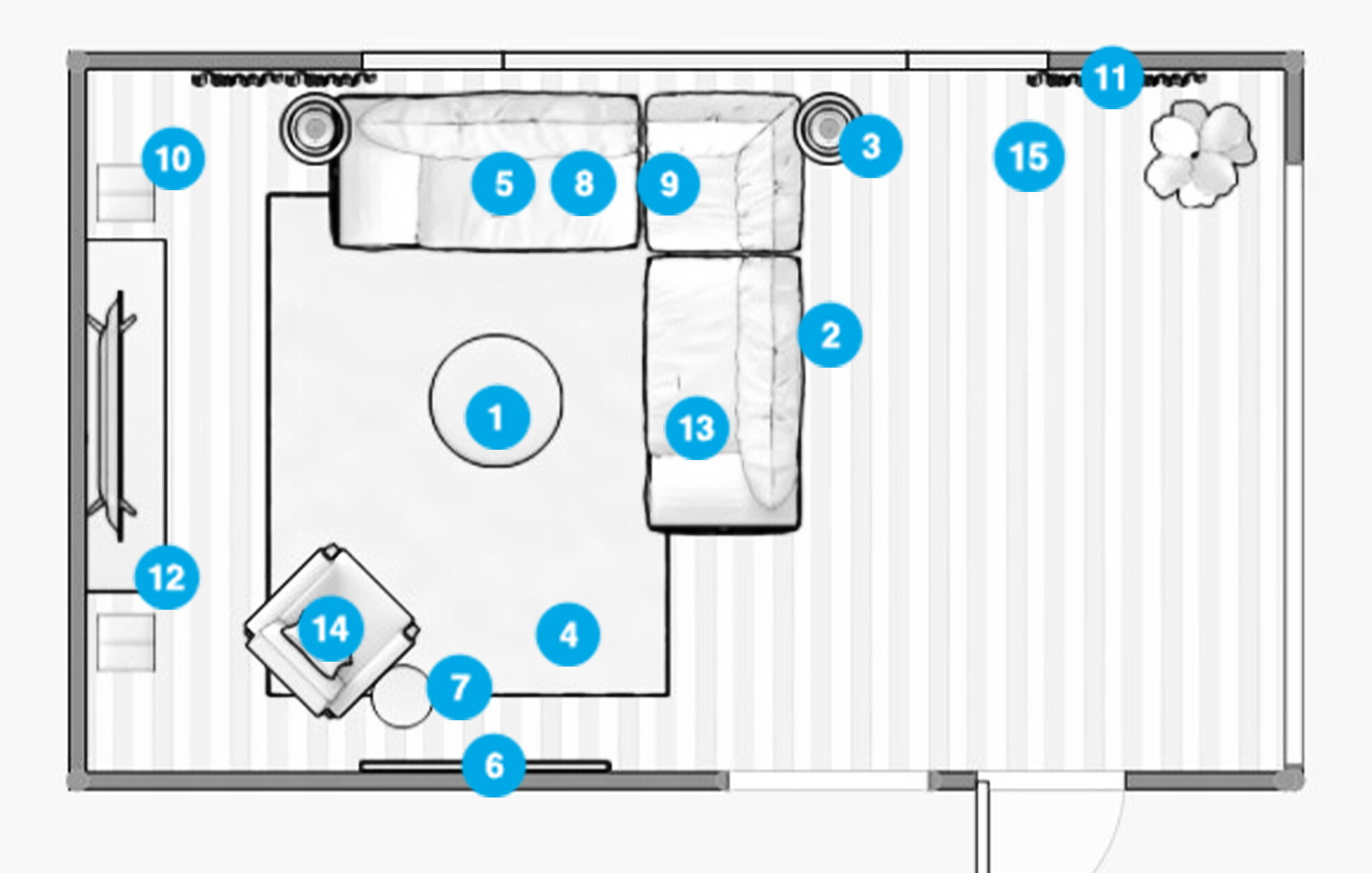 Plano de planta de sala de estar en línea