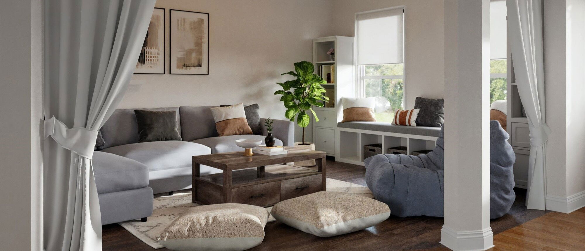 Modern Rustic Living and Dining Room Design by interior designers in Chicago, Illinois