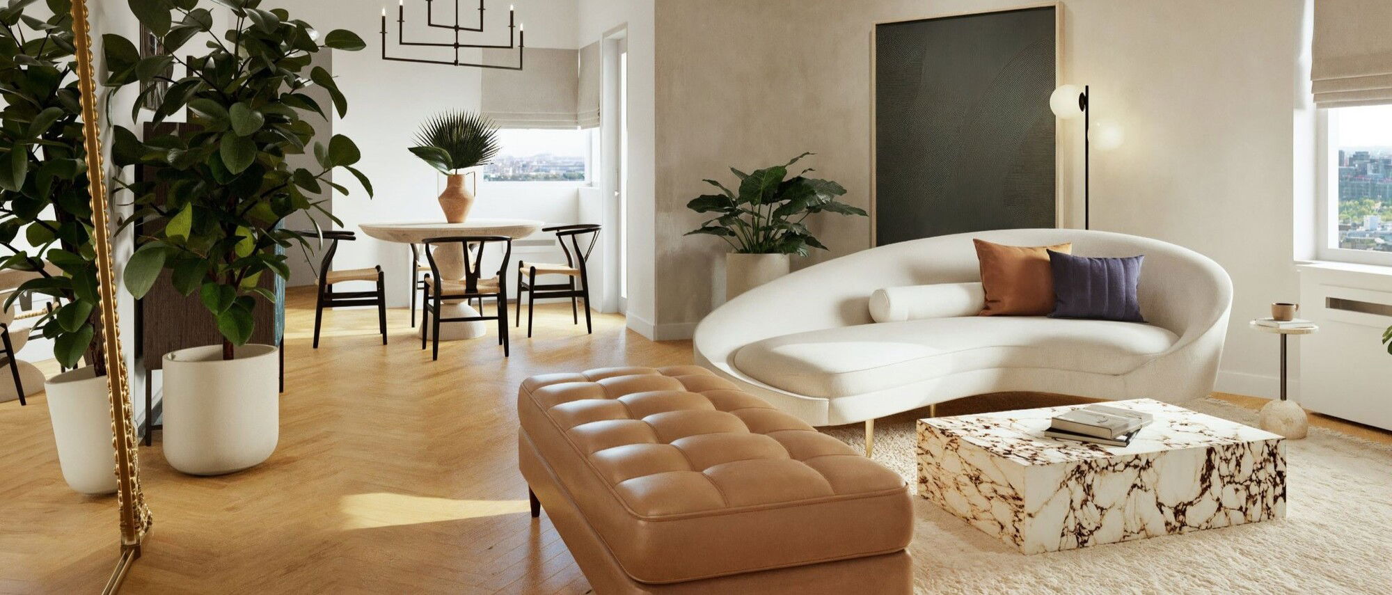 Sala de estar y comedor eclécticos y acogedores - Renderizado después