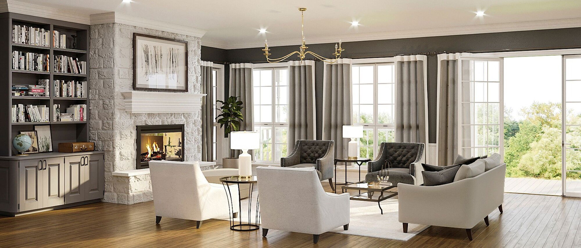 Ideas de diseño de muebles para sala de estar transitional - Renderizado después