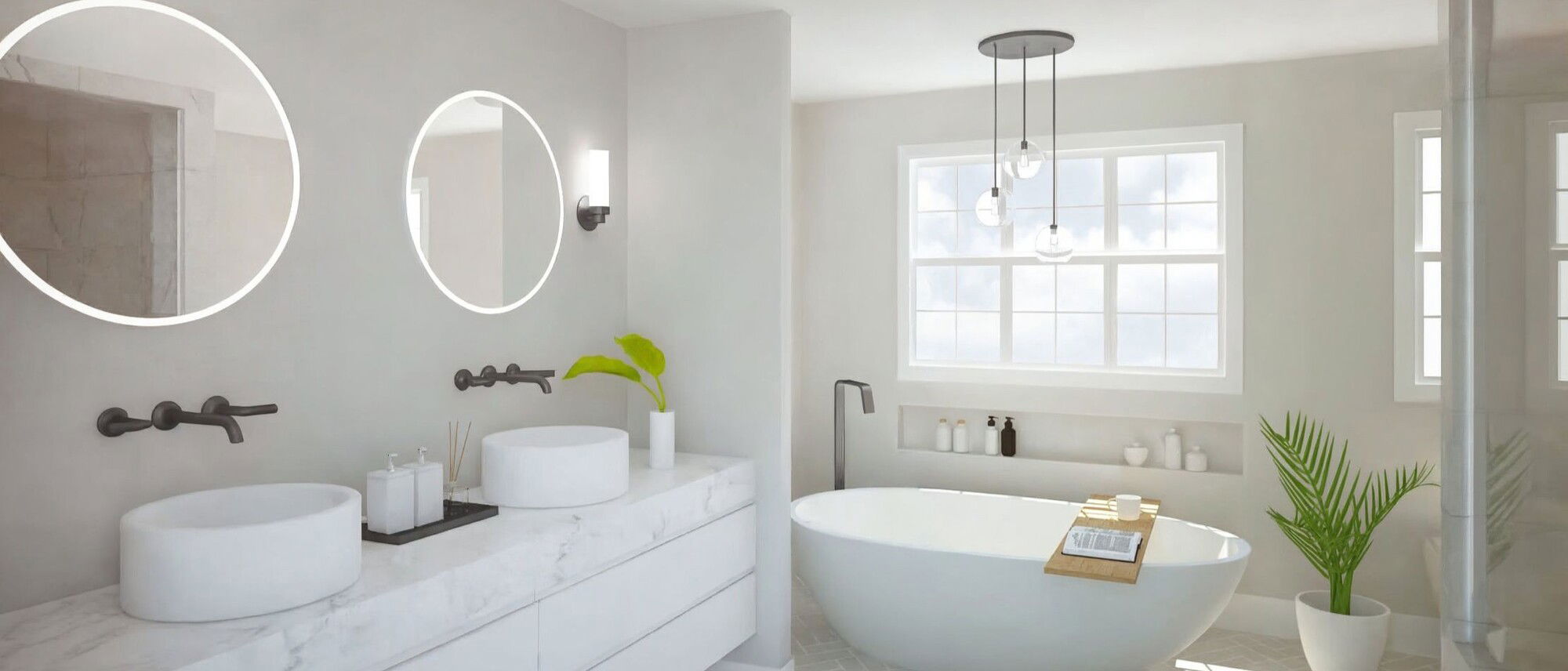 Idea de remodelación de baño contemporáneo blanco - Renderizado después