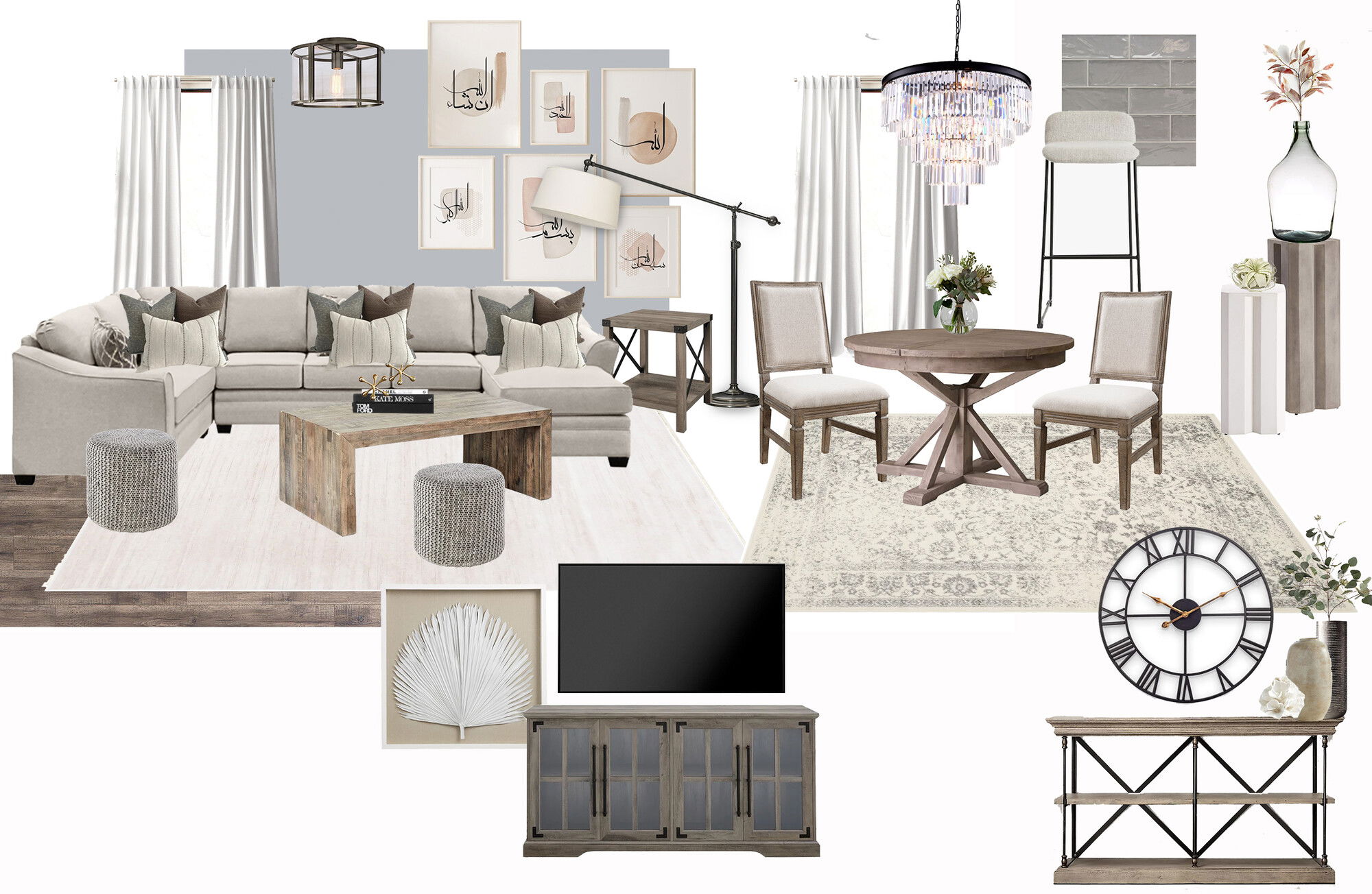 Ideas de Diseño de Interiores Combinadas de Sala-Comedor del Diseñador en Línea