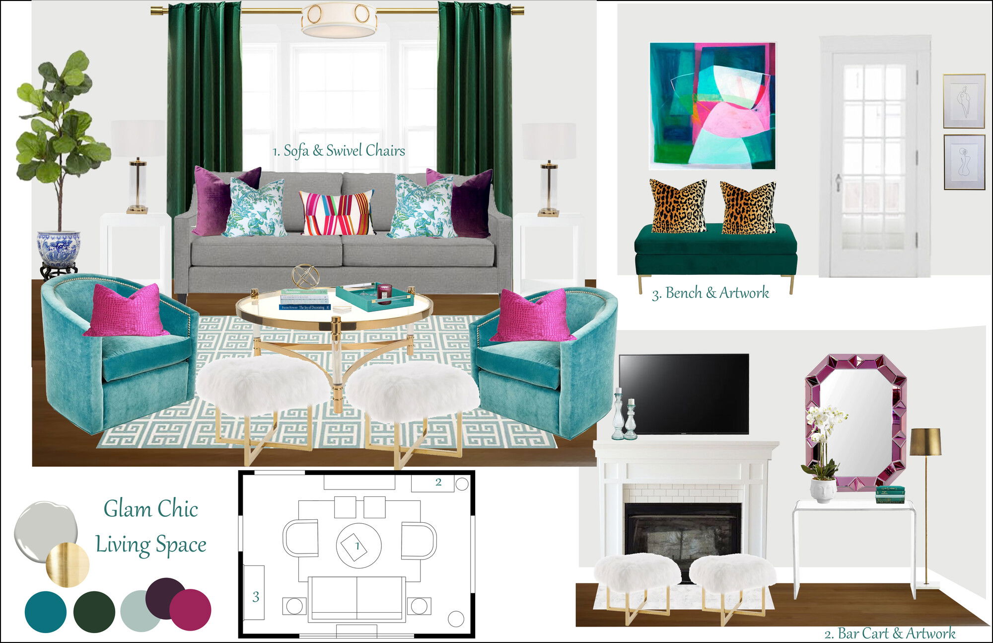 Ideas de diseño interior para sala de estar de diseñador en línea