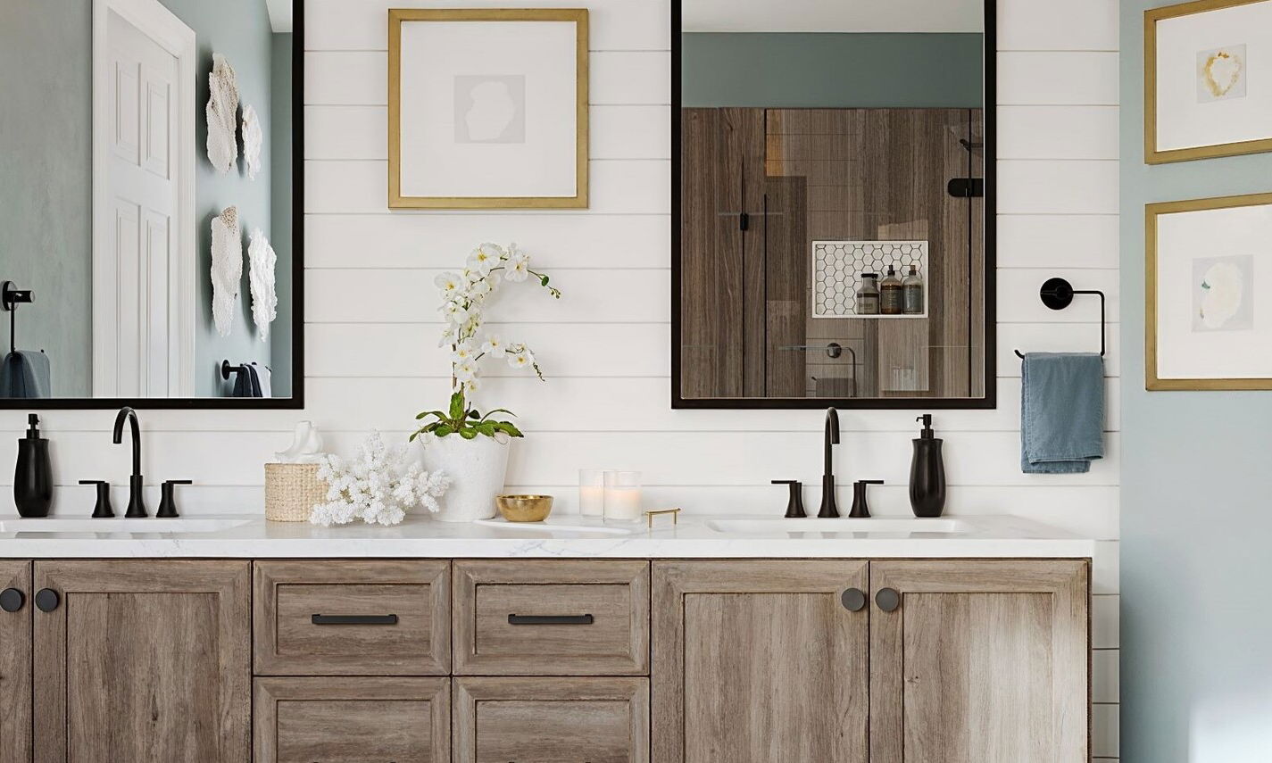 Modern Country Bathroom Design by affordable Charlotte interior designers