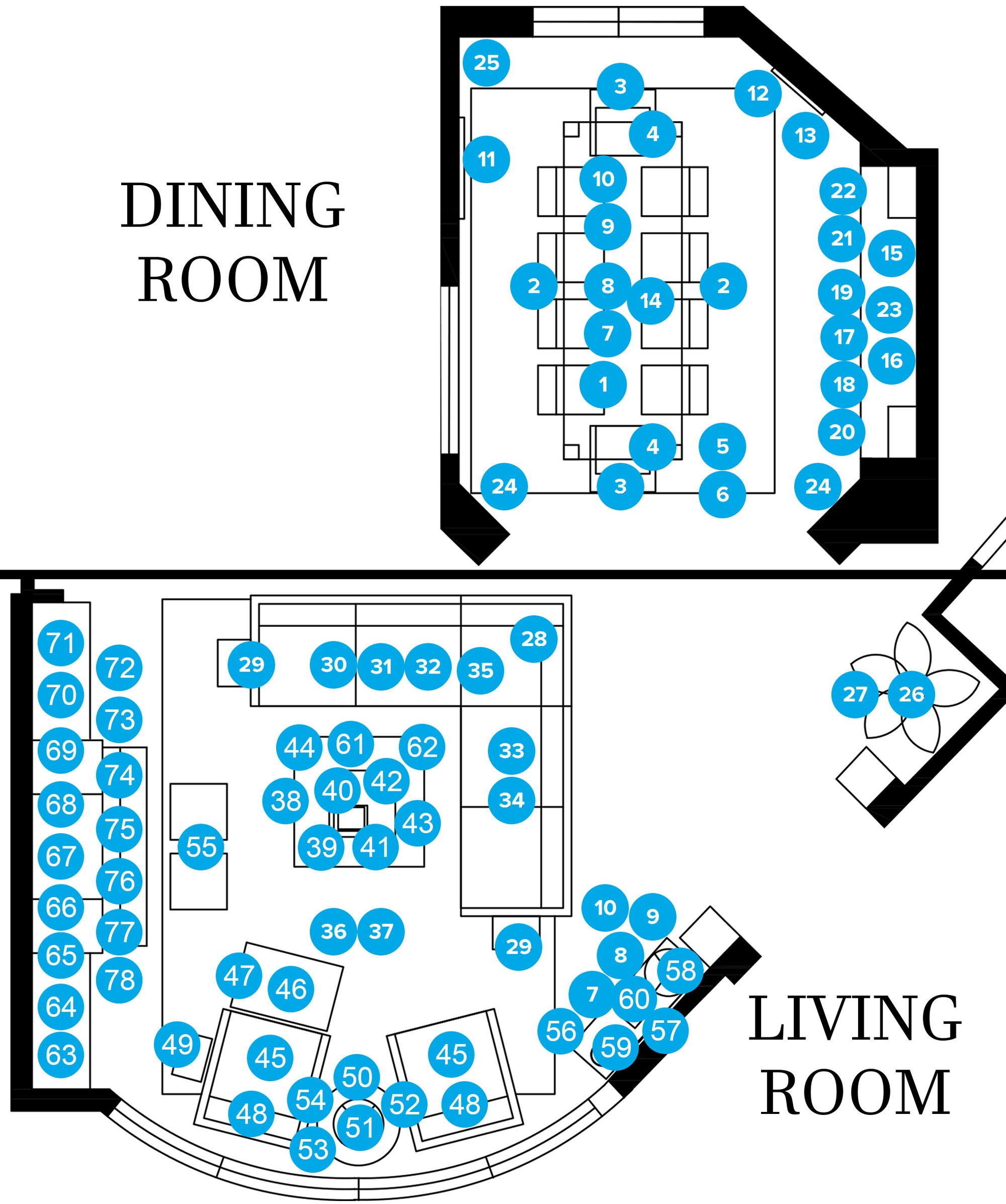 Online Designer Combined Living/Dining Floorplan