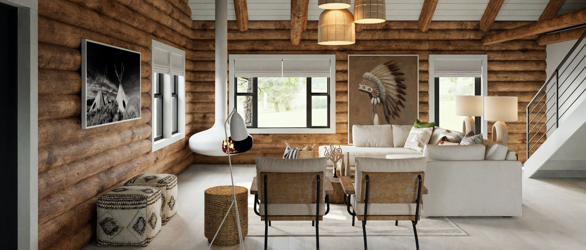 Log Cabin Modern Interior Refresh- After Rendering