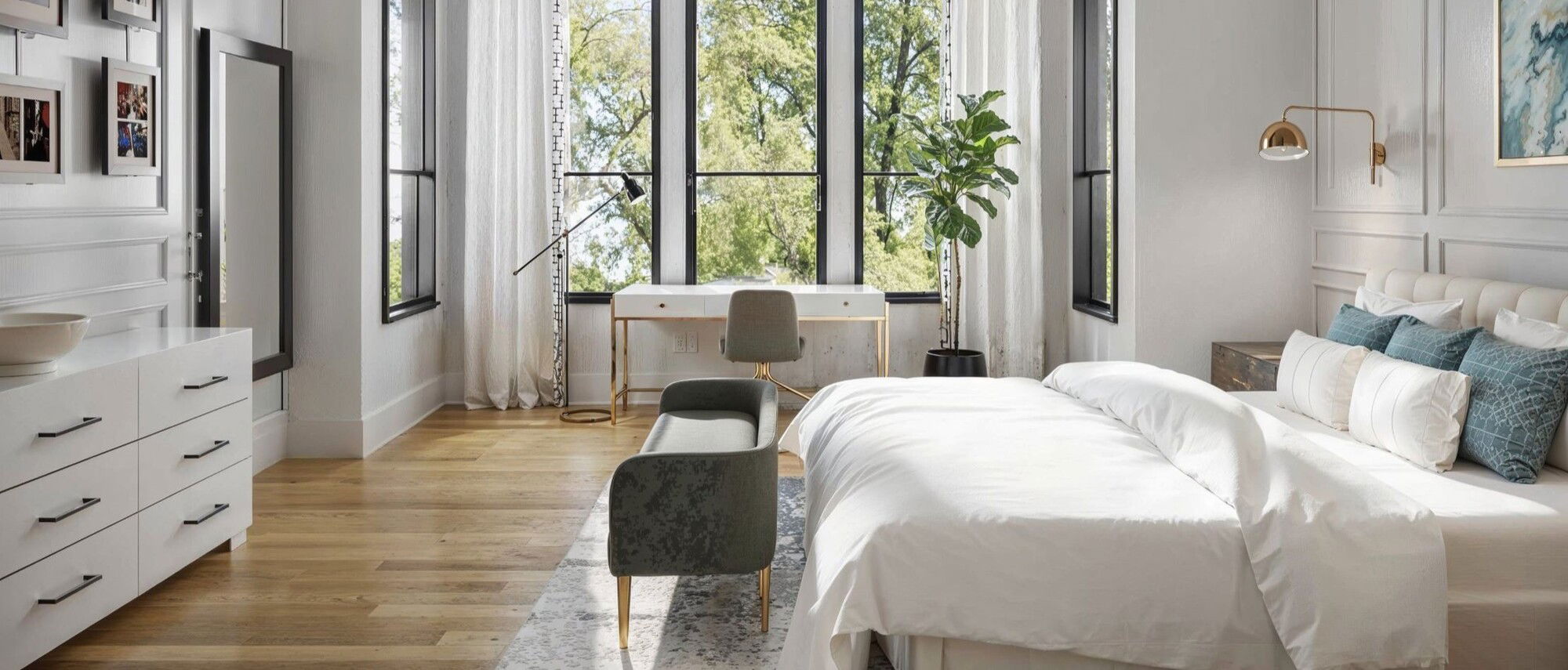 Transitional Vaulted Ceiling Bedroom Design by affordable Beaumont interior designers