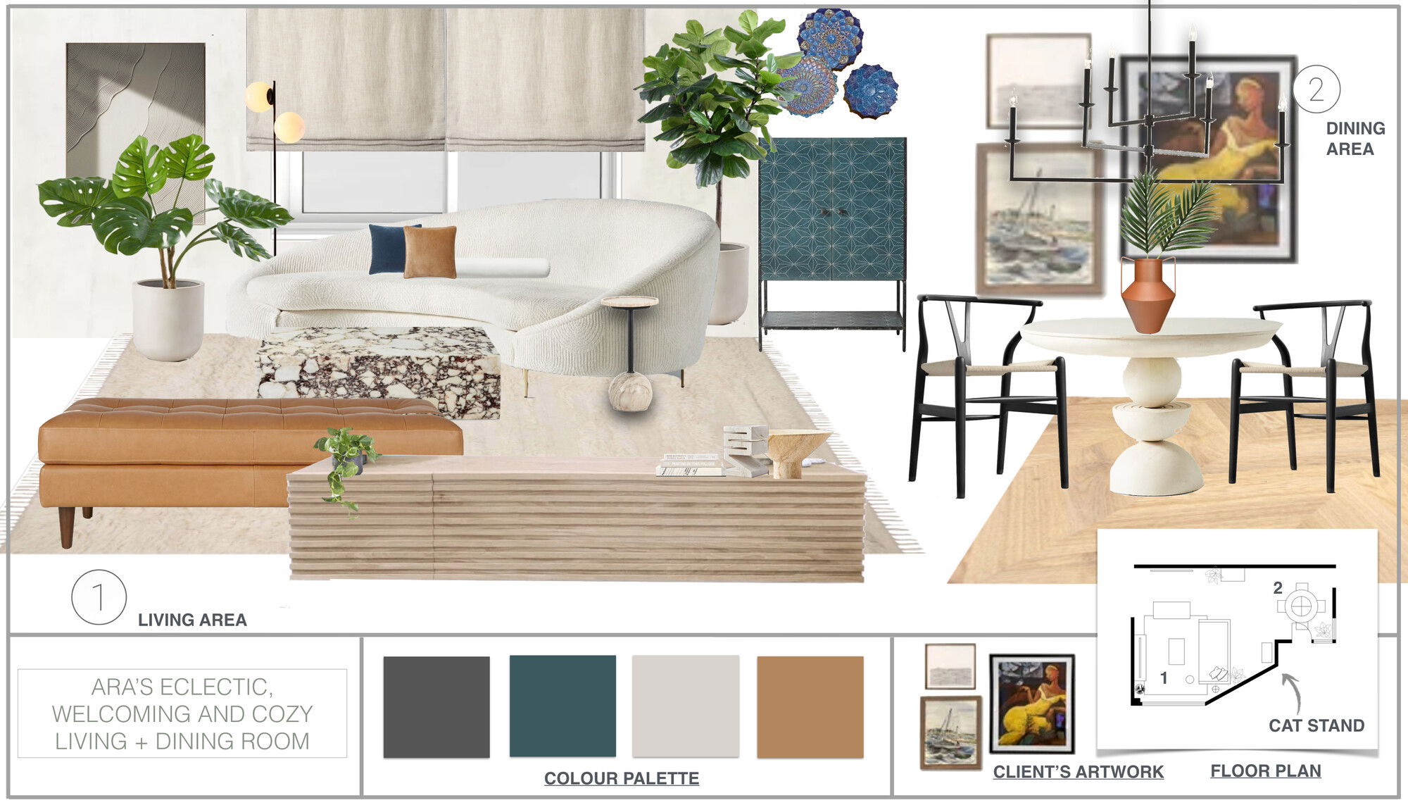 Ideas de Diseño de Interiores Combinadas de Sala-Comedor del Diseñador en Línea