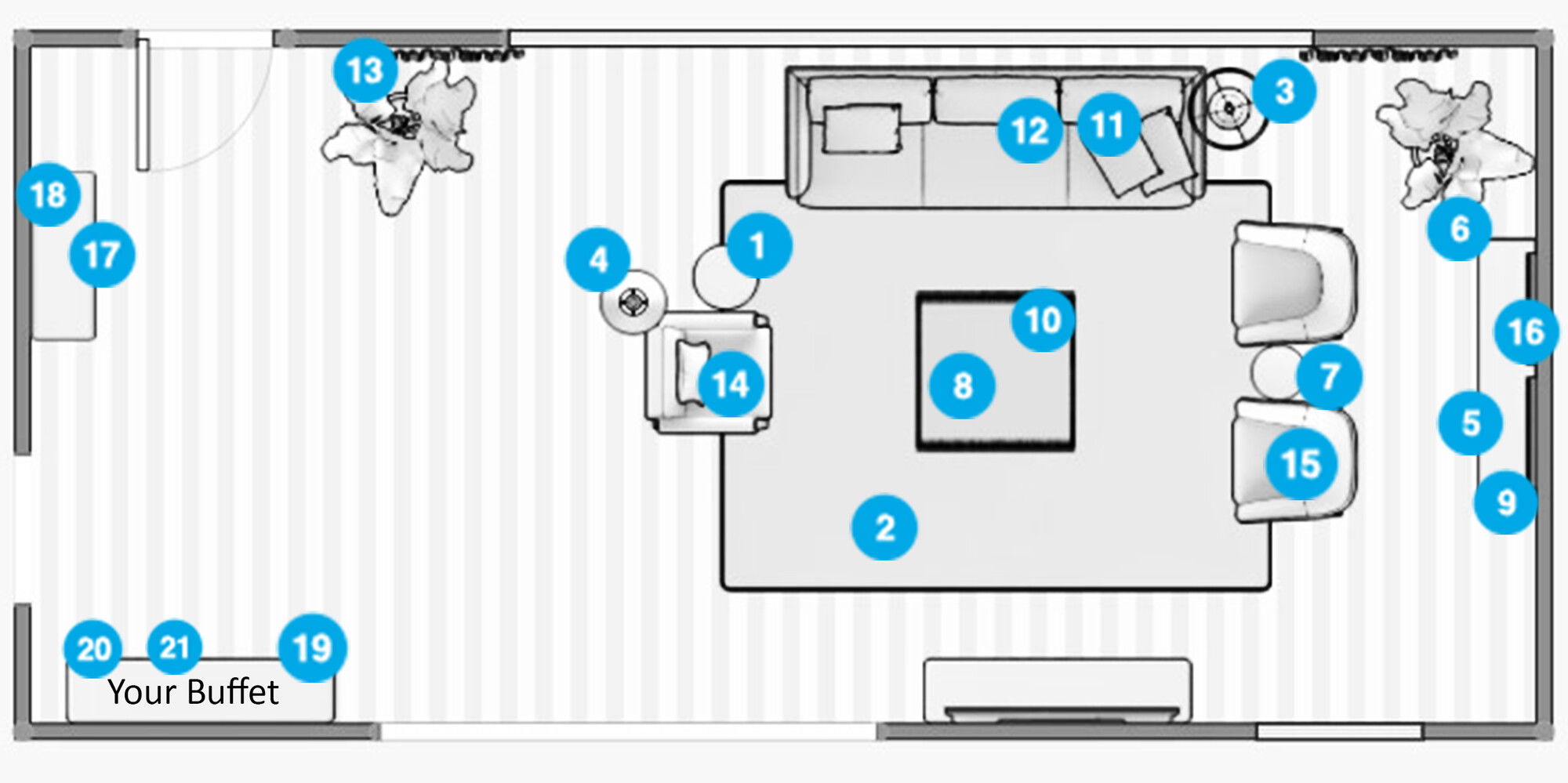 Plano de planta de sala de estar en línea