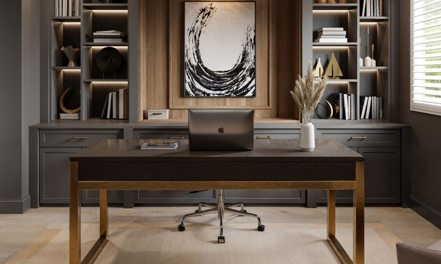 Moody & Comfortable Home Office by affordable Salinas interior designers