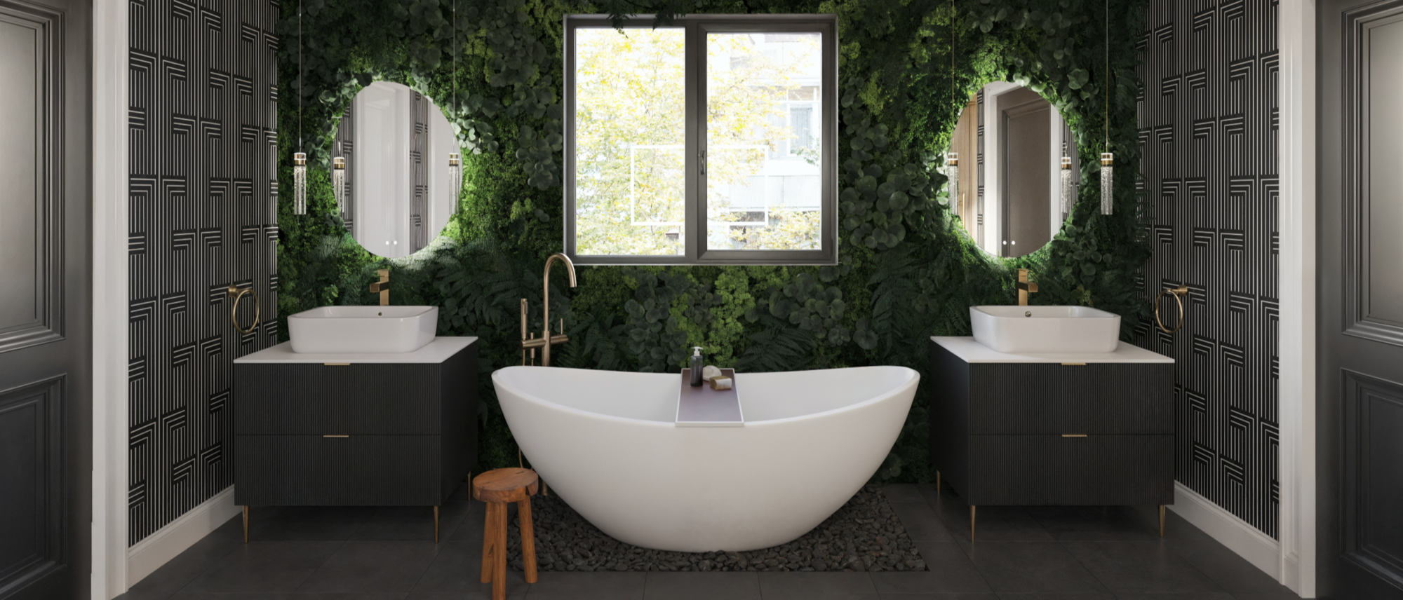 Sleek & Moody Bathroom Design with Natural Vibes- After Rendering