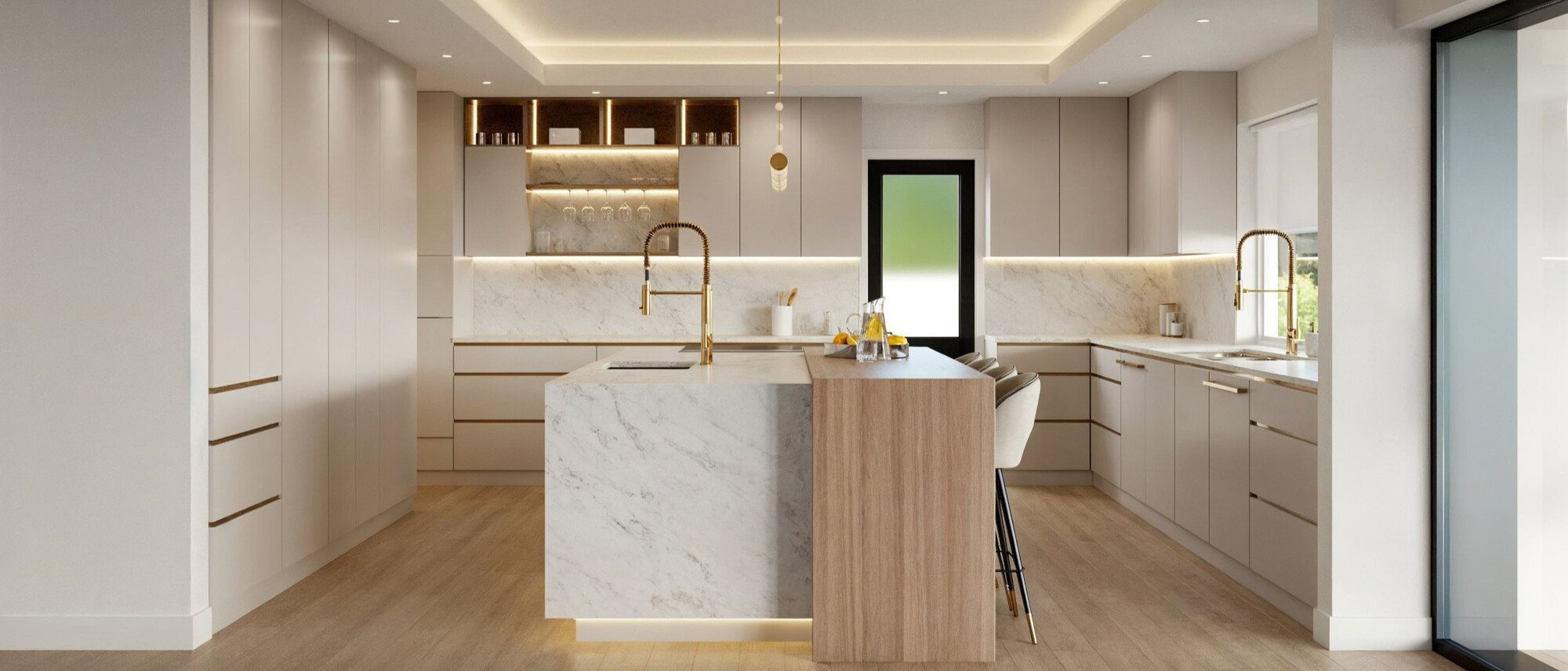 Elegant Modern Minimalism Kitchen Renovation by interior designers in Orange County, California