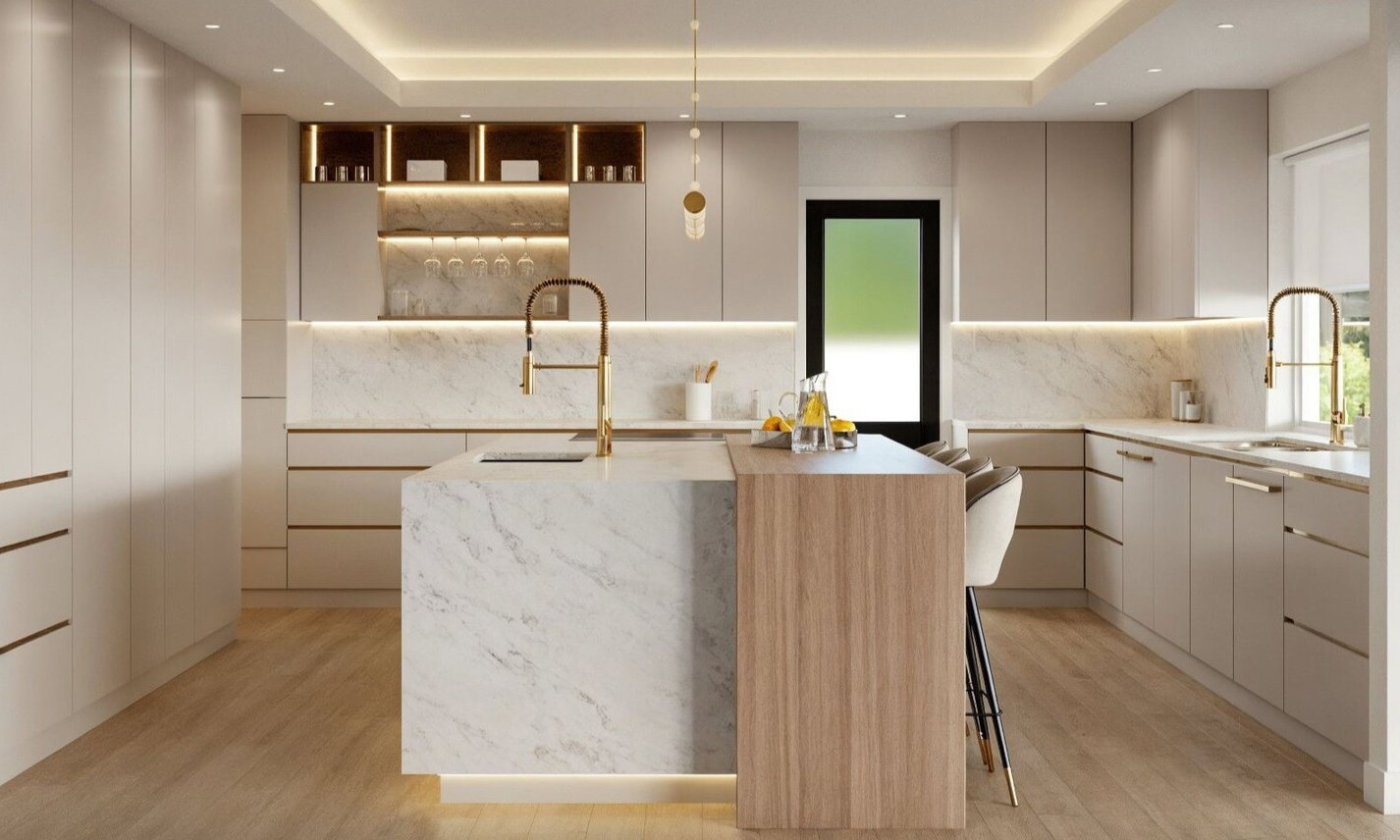 Elegant Modern Minimalism Kitchen Renovation by interior designers in Riverside, California