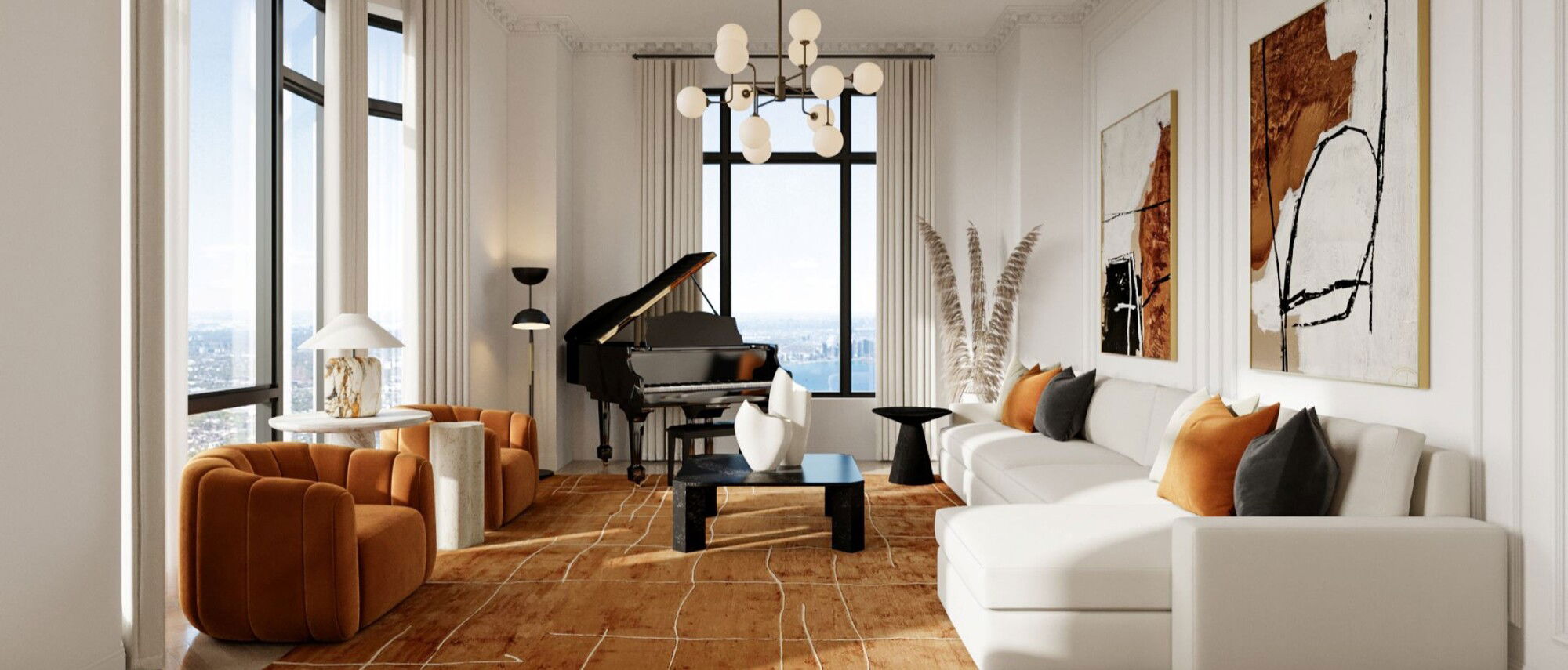 Diseño de condominio de alta gama con vistas a la ciudad por diseñadores de interiores en Bridgeport, Connecticut