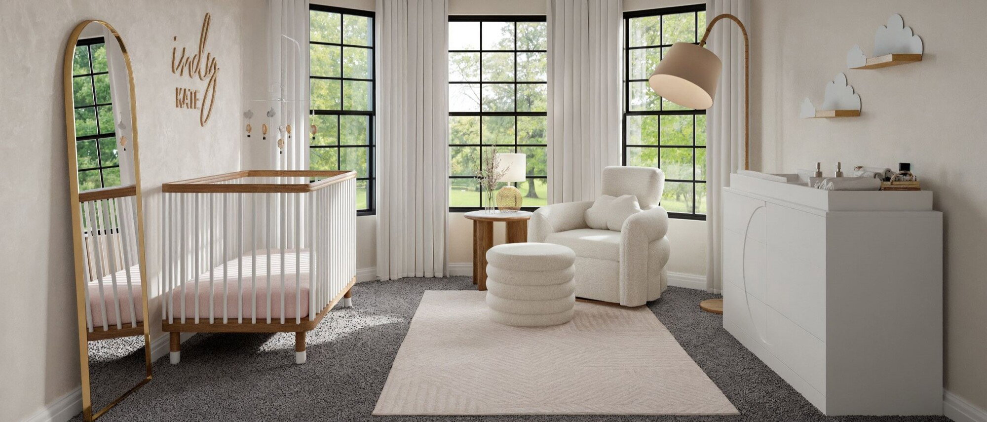 Diseño de dormitorio natural y una guardería neutral por los mejores diseñadores de interiores de Clearwater