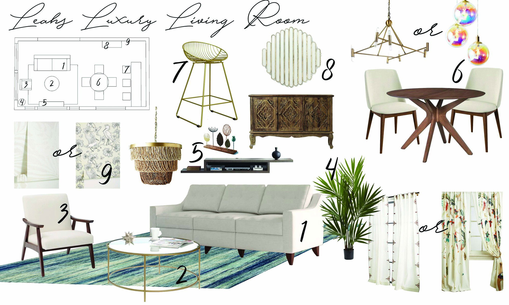 Ideas de Diseño de Interiores Combinadas de Sala-Comedor del Diseñador en Línea