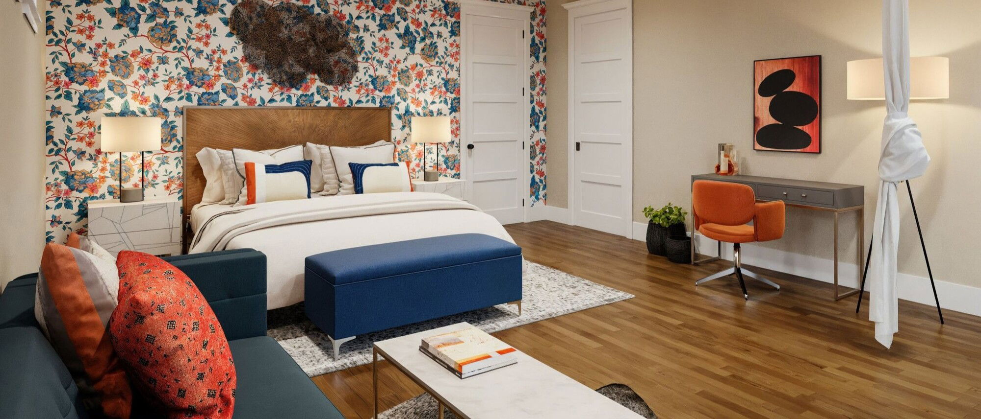 Diseño de interiores de dormitorio ecléctico femenino - Renderizado después