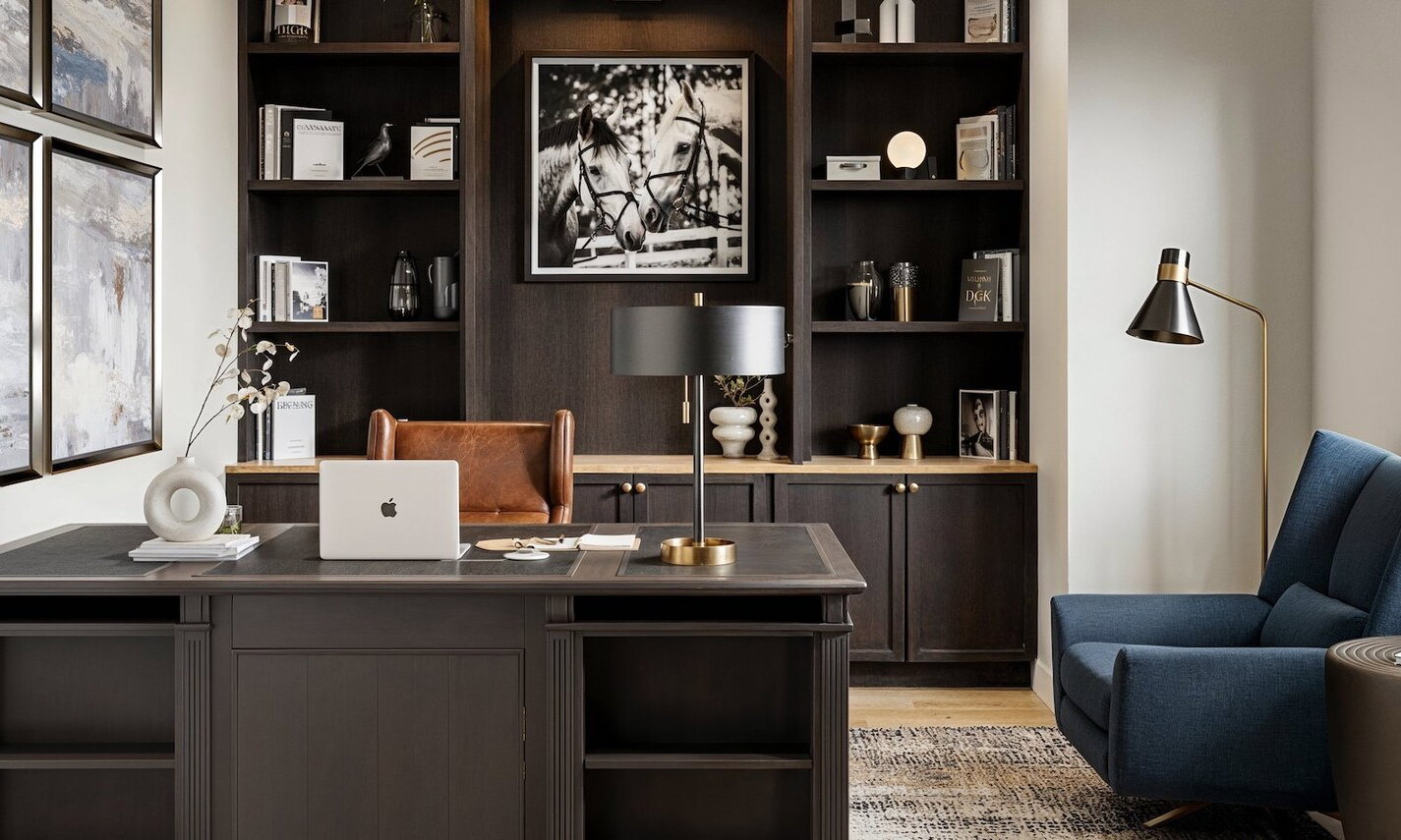 Chic Modern Master Bedroom & Office Design by affordable St Louis interior designers