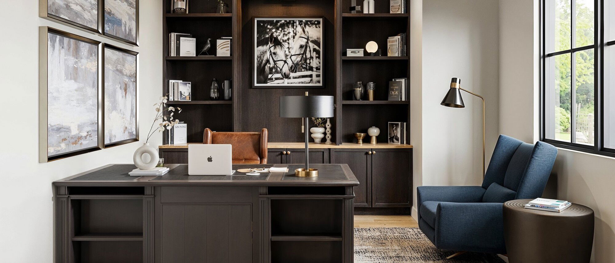 Chic Modern Master Bedroom & Office Design by interior designers in St Louis, Missouri