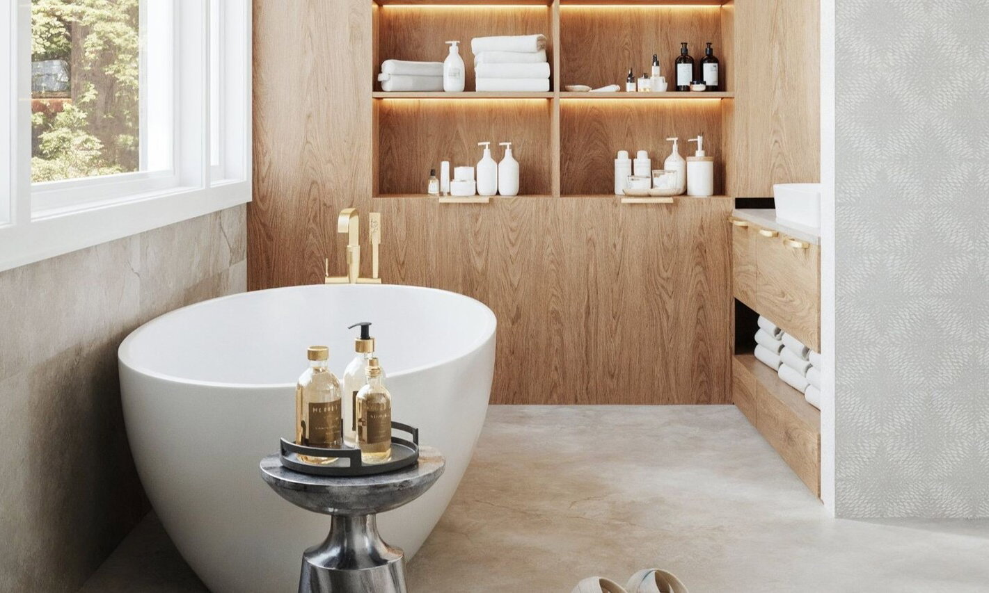 Contemporary Spa-Inspired Bathroom Renovation by affordable New Haven interior designers