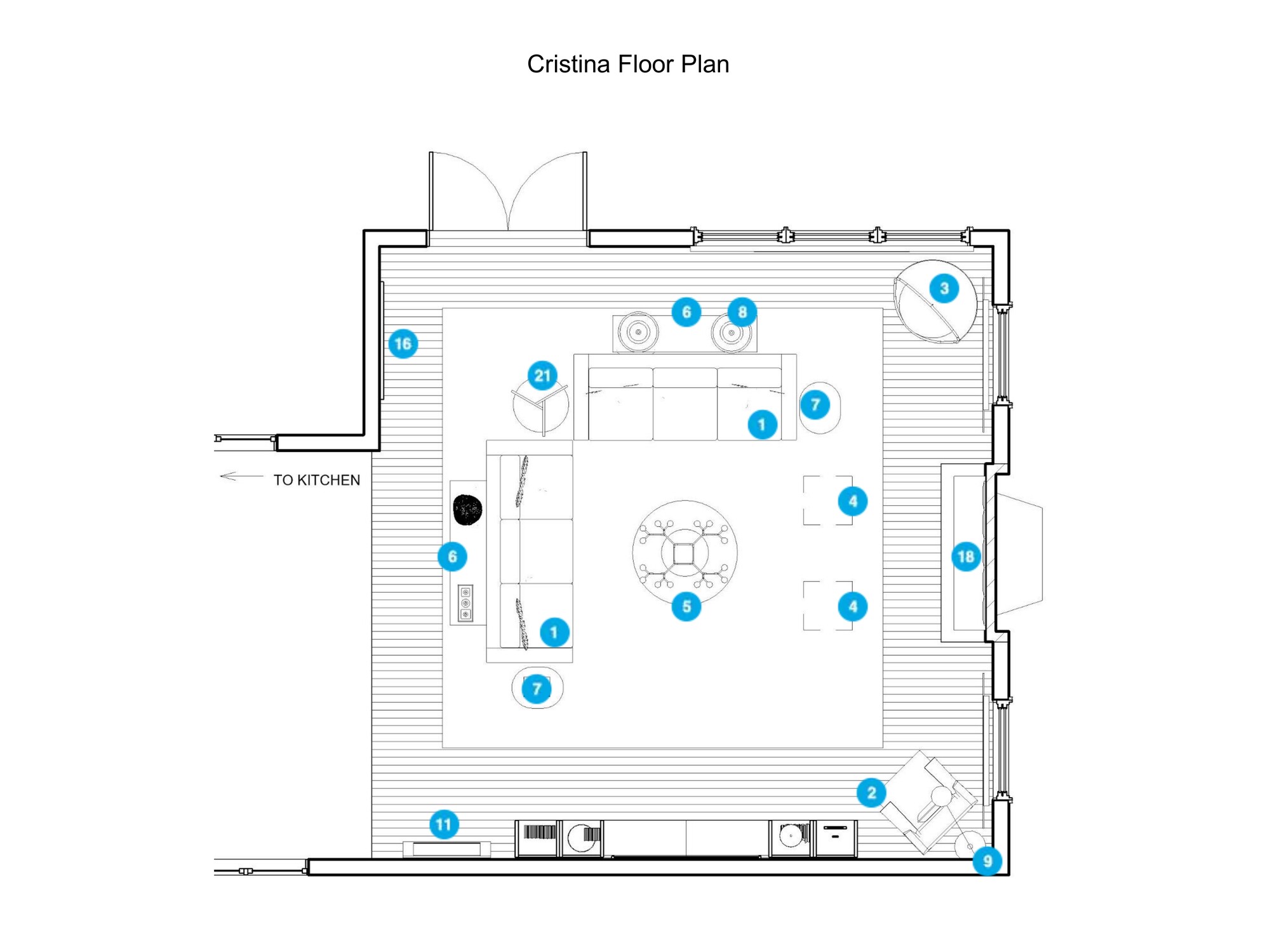 Plano de planta de sala de estar en línea