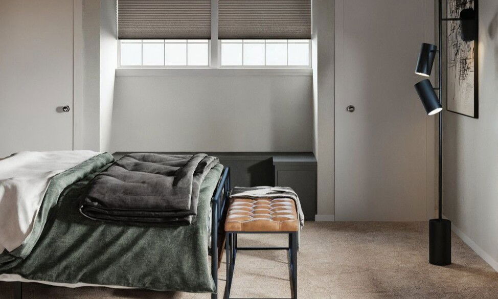 Diseño elegante de dormitorio, sala de estar y oficina por decoradores de interiores en Saint Paul, Minnesota