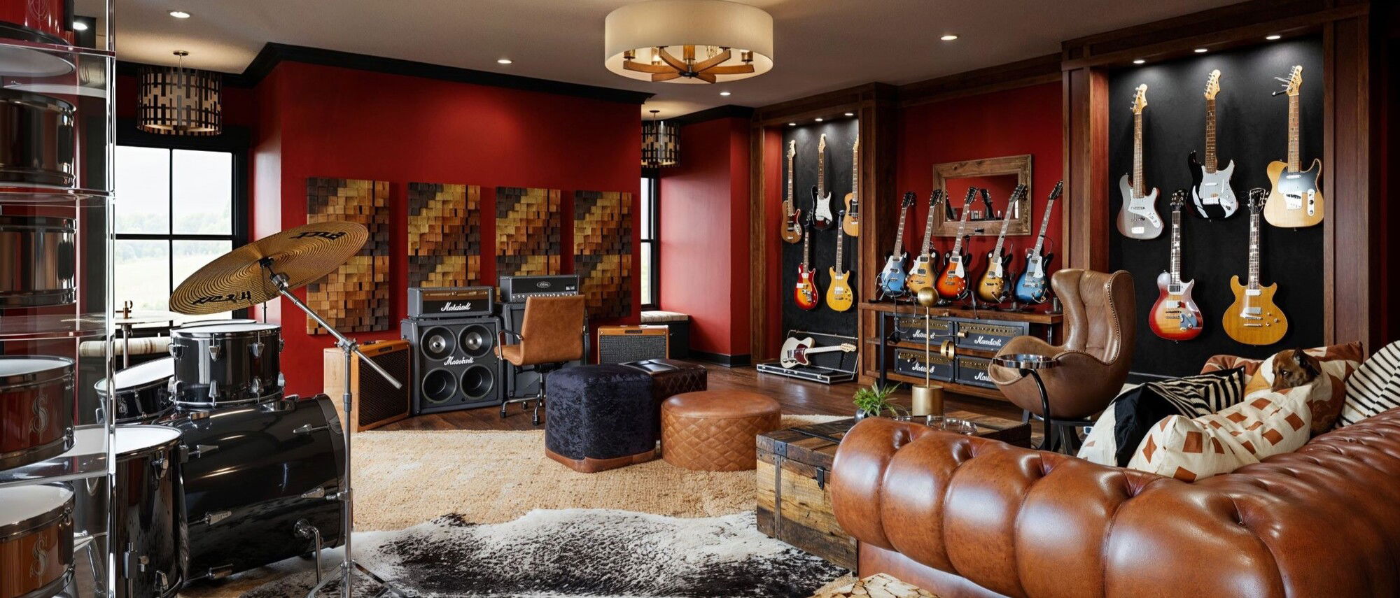 Warm and Leather inspired Music Room- After Rendering