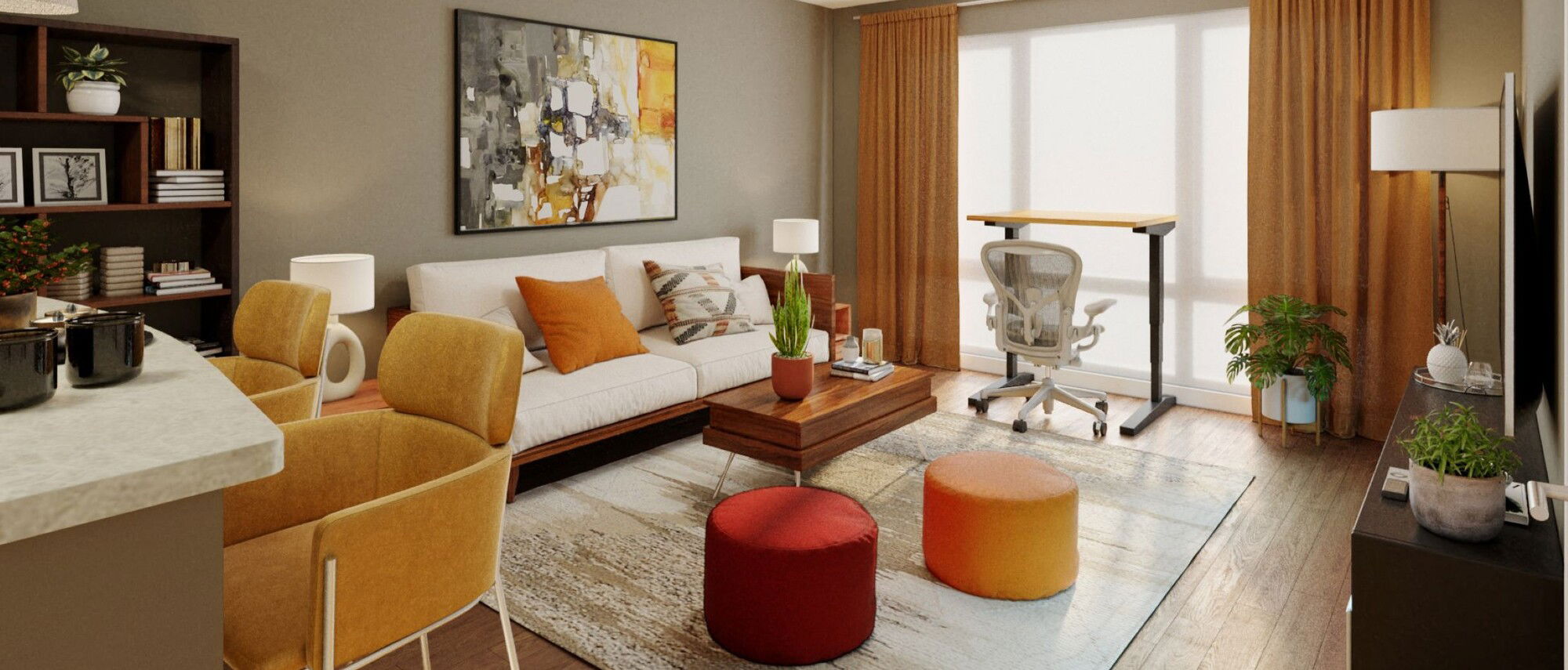 Apartamento Moderno con Vibrantes Toques de Color- Render Después