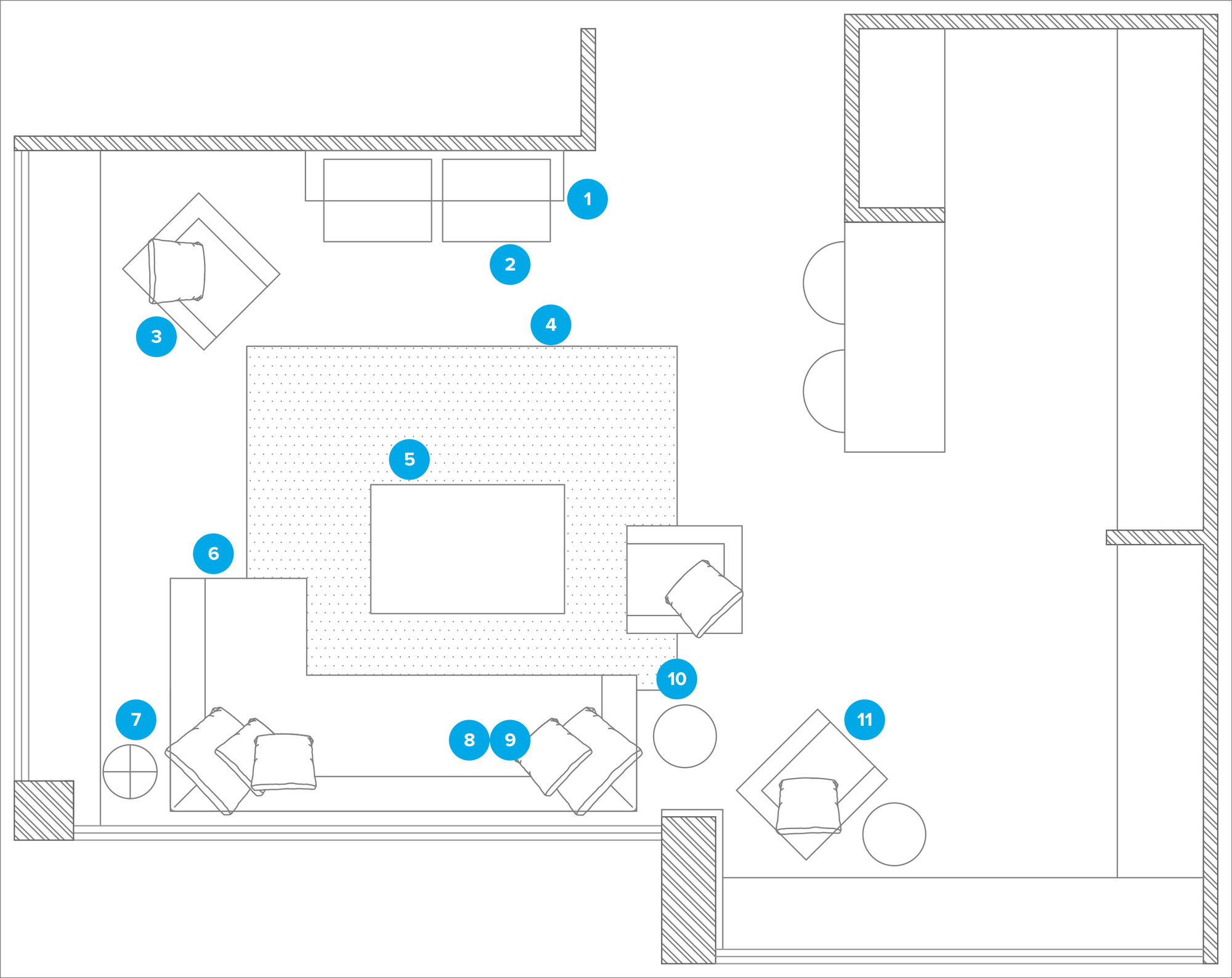 Online Designer Combined Living/Dining Floorplan