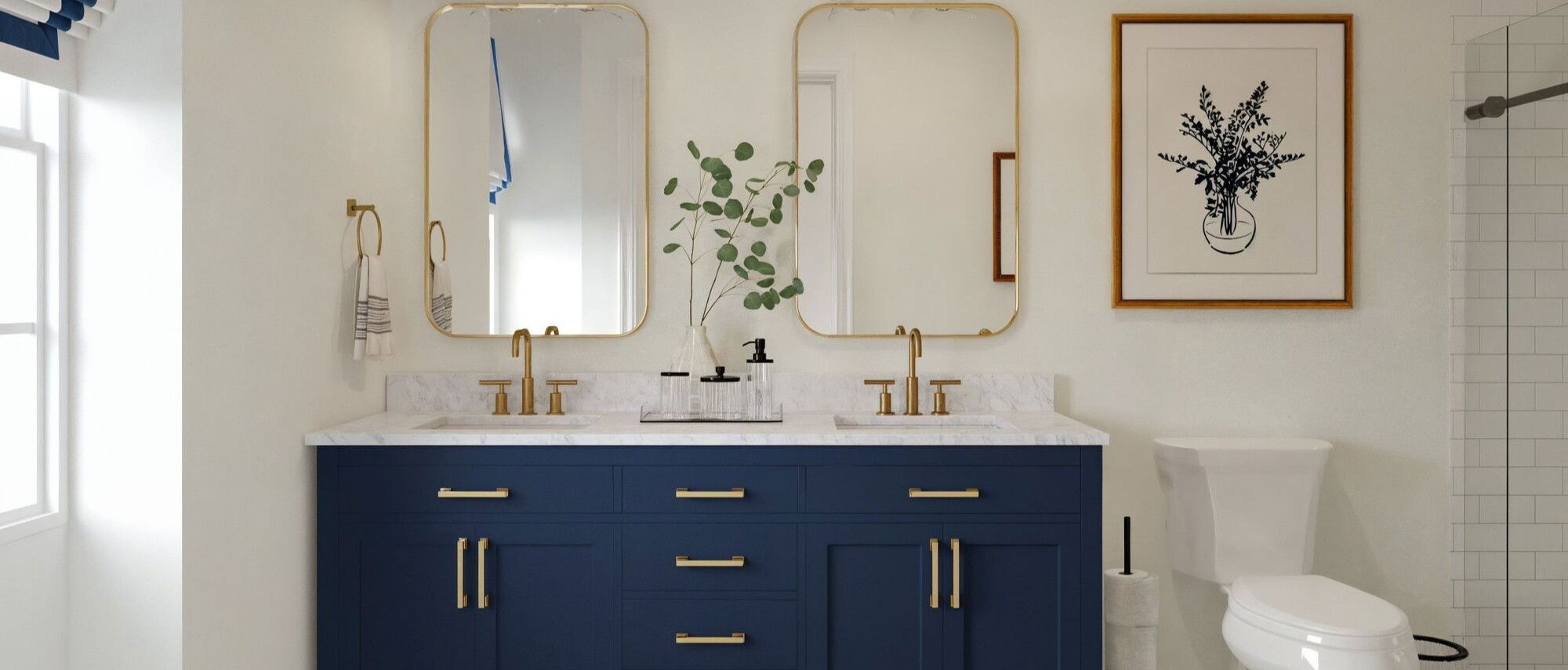 Renovación de Baño Principal Transicional Elegante - Renderizado Después