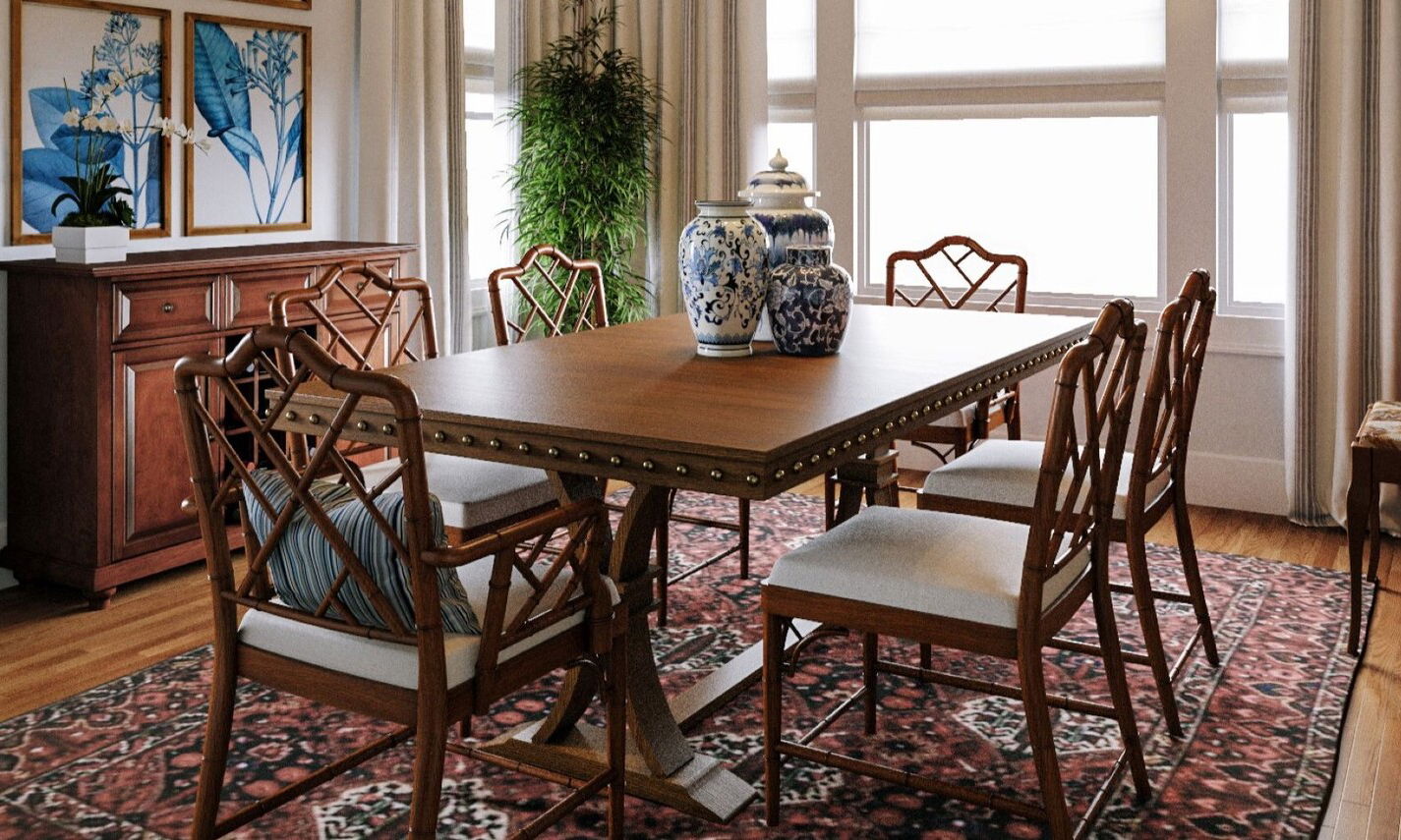 Traditional Dining Room With Blue Accents by interior designers in Detroit, Michigan