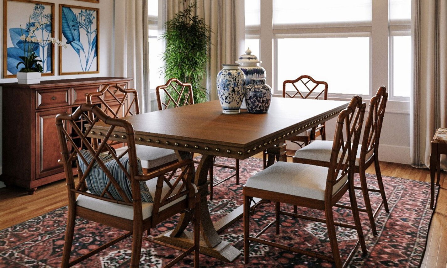 Traditional Dining Room With Blue Accents by top Akron interior designers