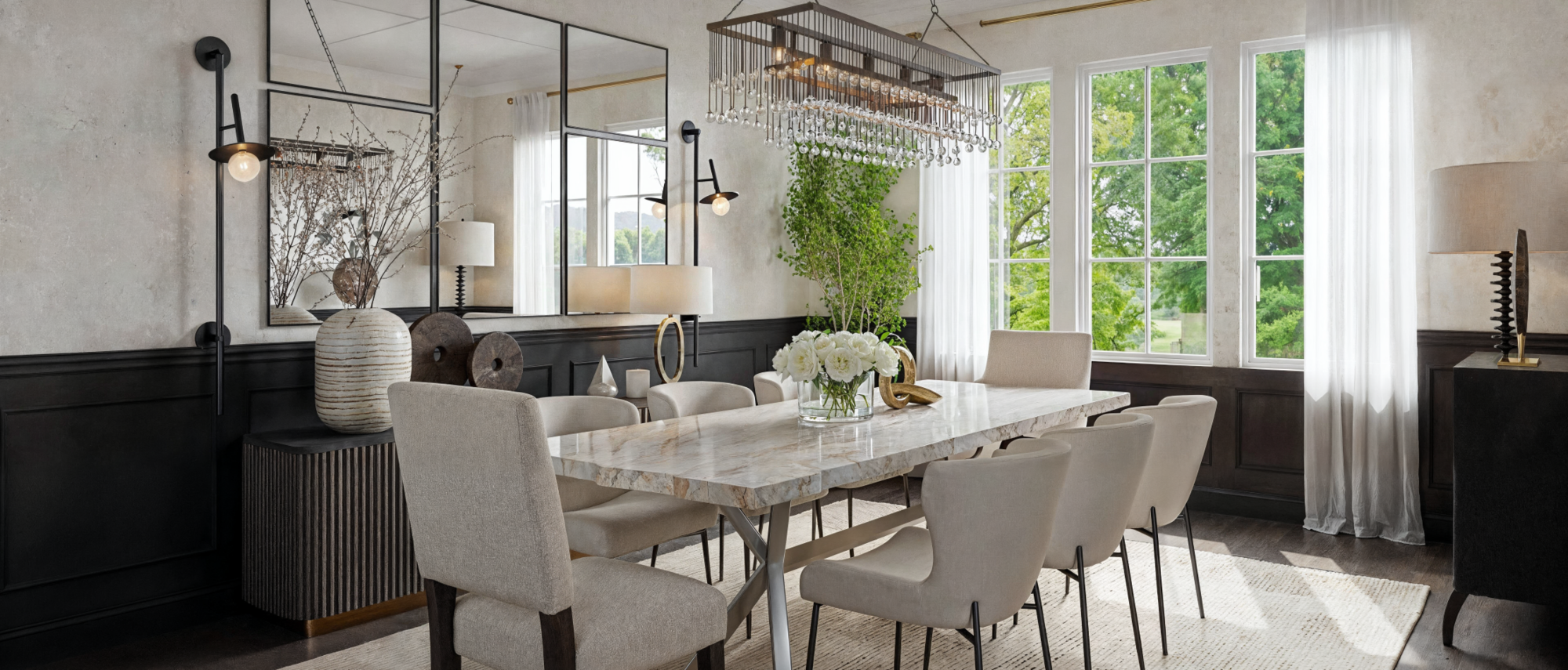 Elegant Inviting Bedroom & Dining Room Design by affordable Alexandria interior designers