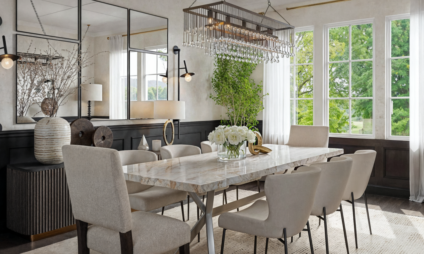 Elegant Inviting Bedroom & Dining Room Design by affordable Alexandria interior designers