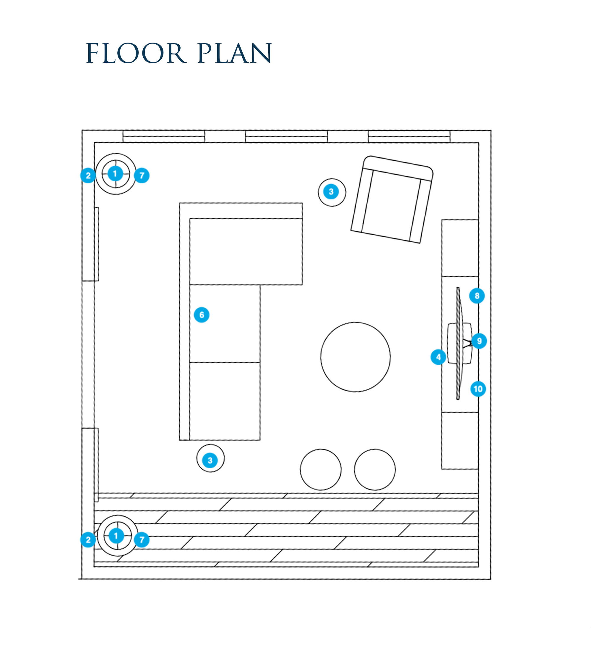 Plano de planta de sala de estar en línea