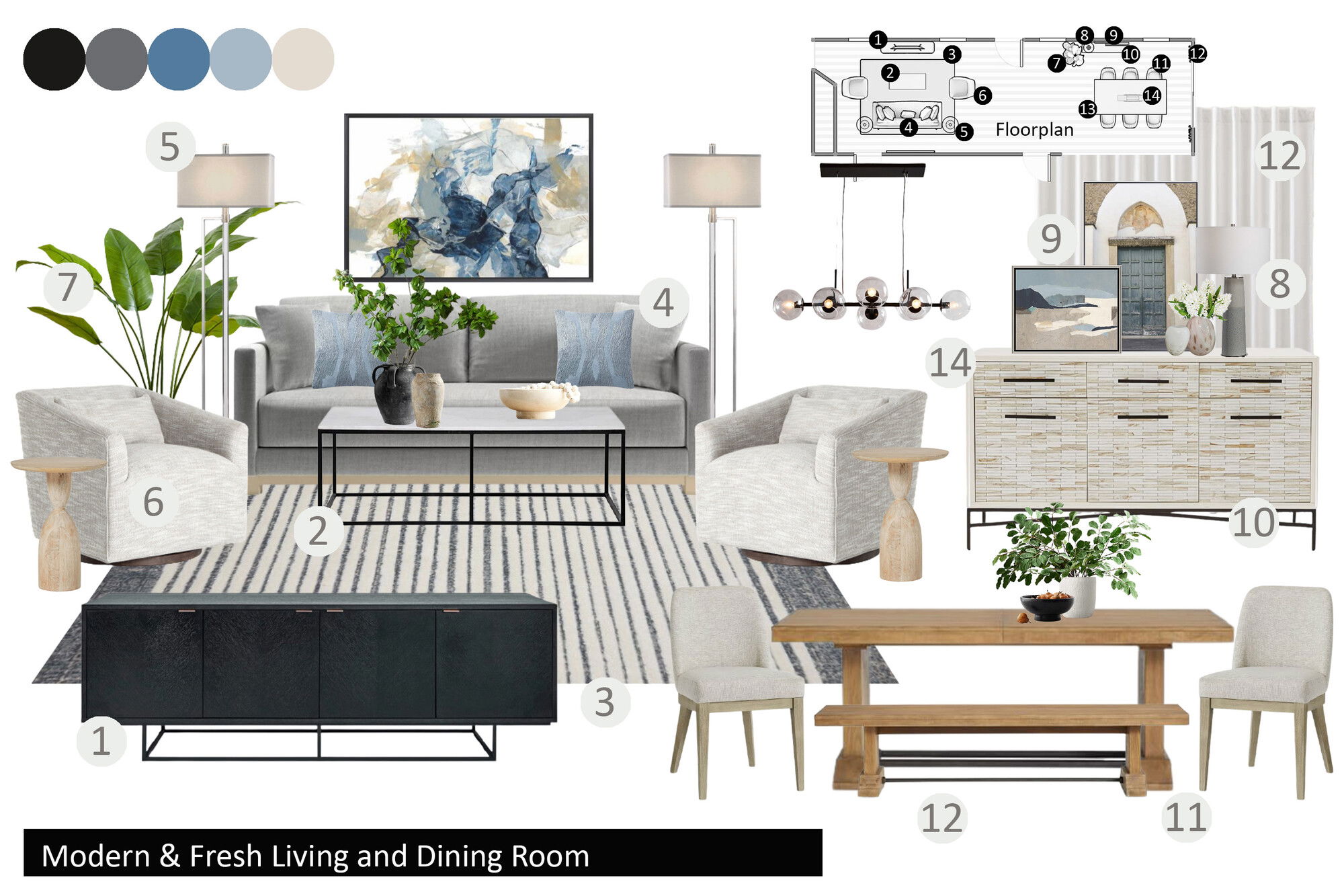 Ideas de Diseño de Interiores Combinadas de Sala-Comedor del Diseñador en Línea