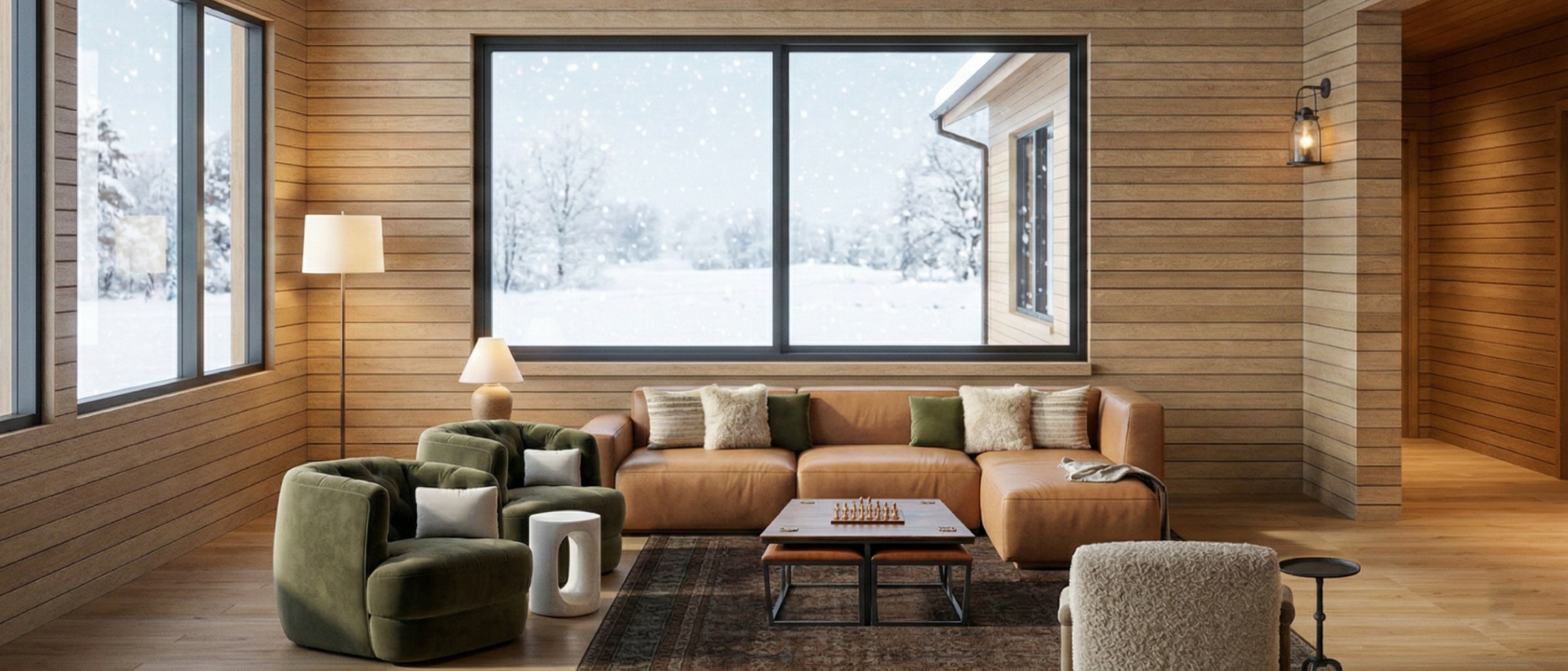 Warm Rustic Modern Sunroom Cabin Transformation- After Rendering